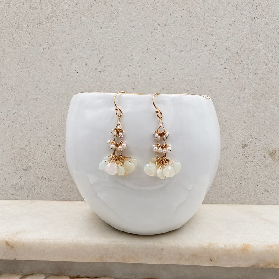 Gold-Filled Earrings w/ Fire Opal & Keshi Pearls