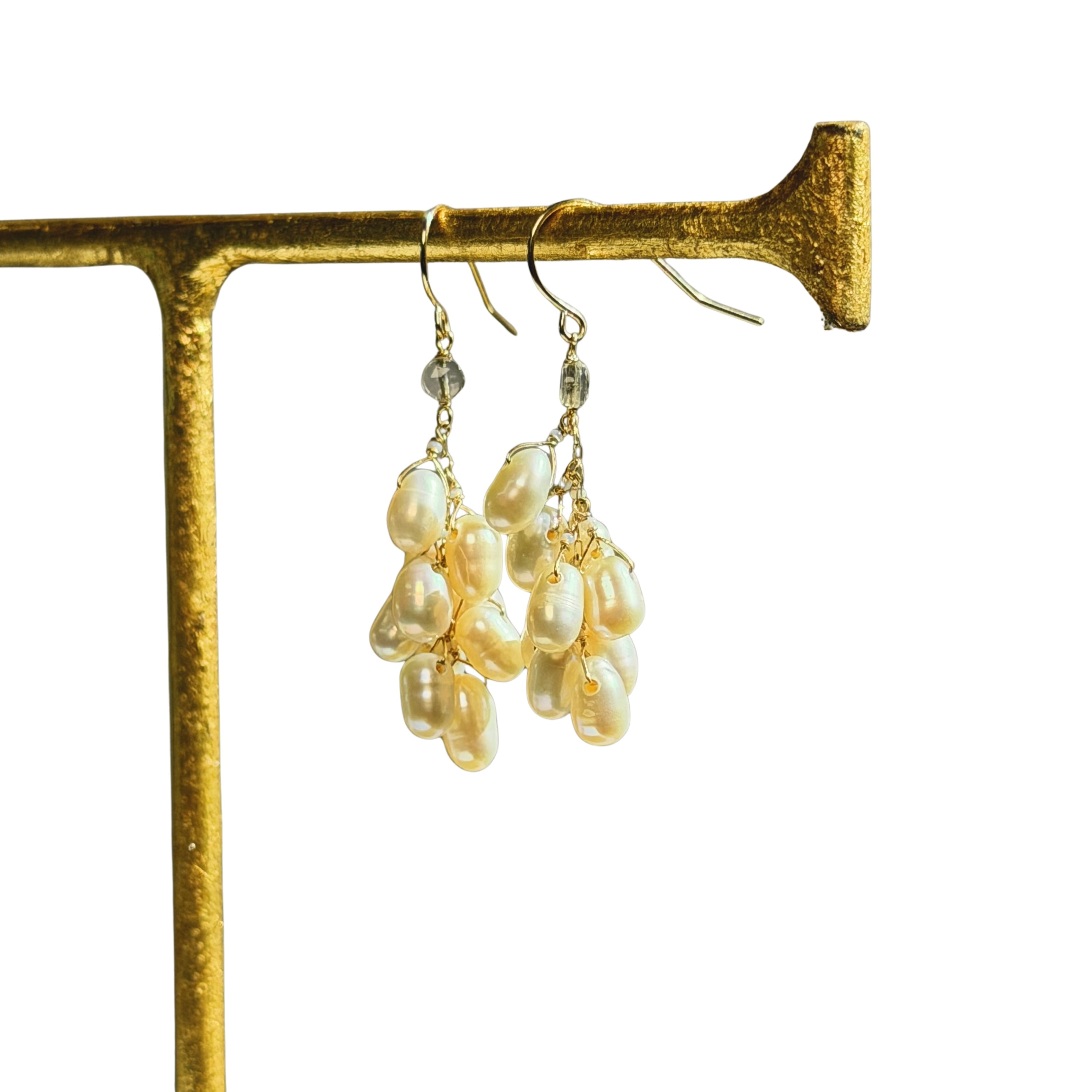 14k Gold Earrings w/ Freshwater Pearls Pearls, Antique Italian Beads &
