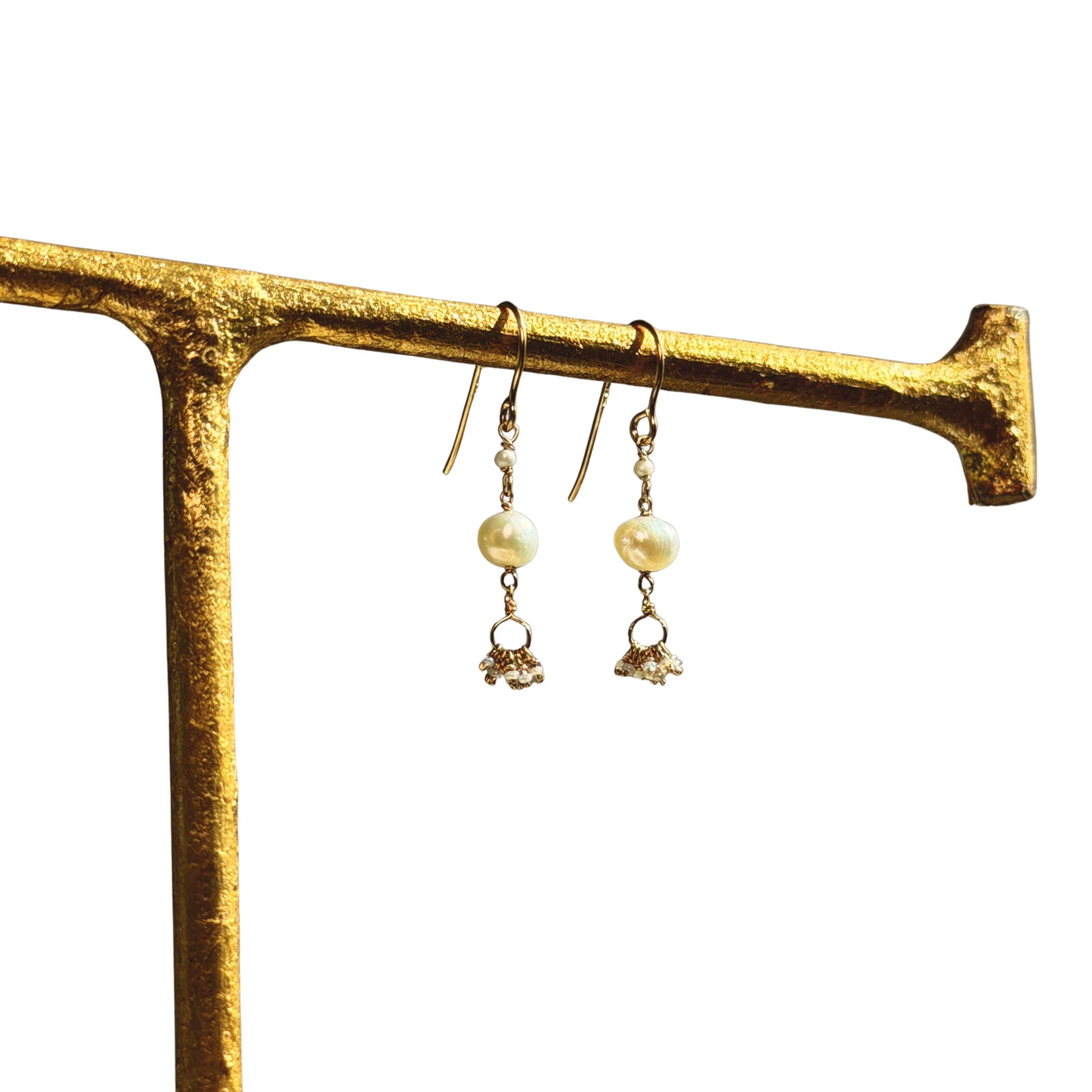 14k Gold Earrings w/ Japanese Akoya Pearls, Freshwater Pearls & Antique Italian Beads