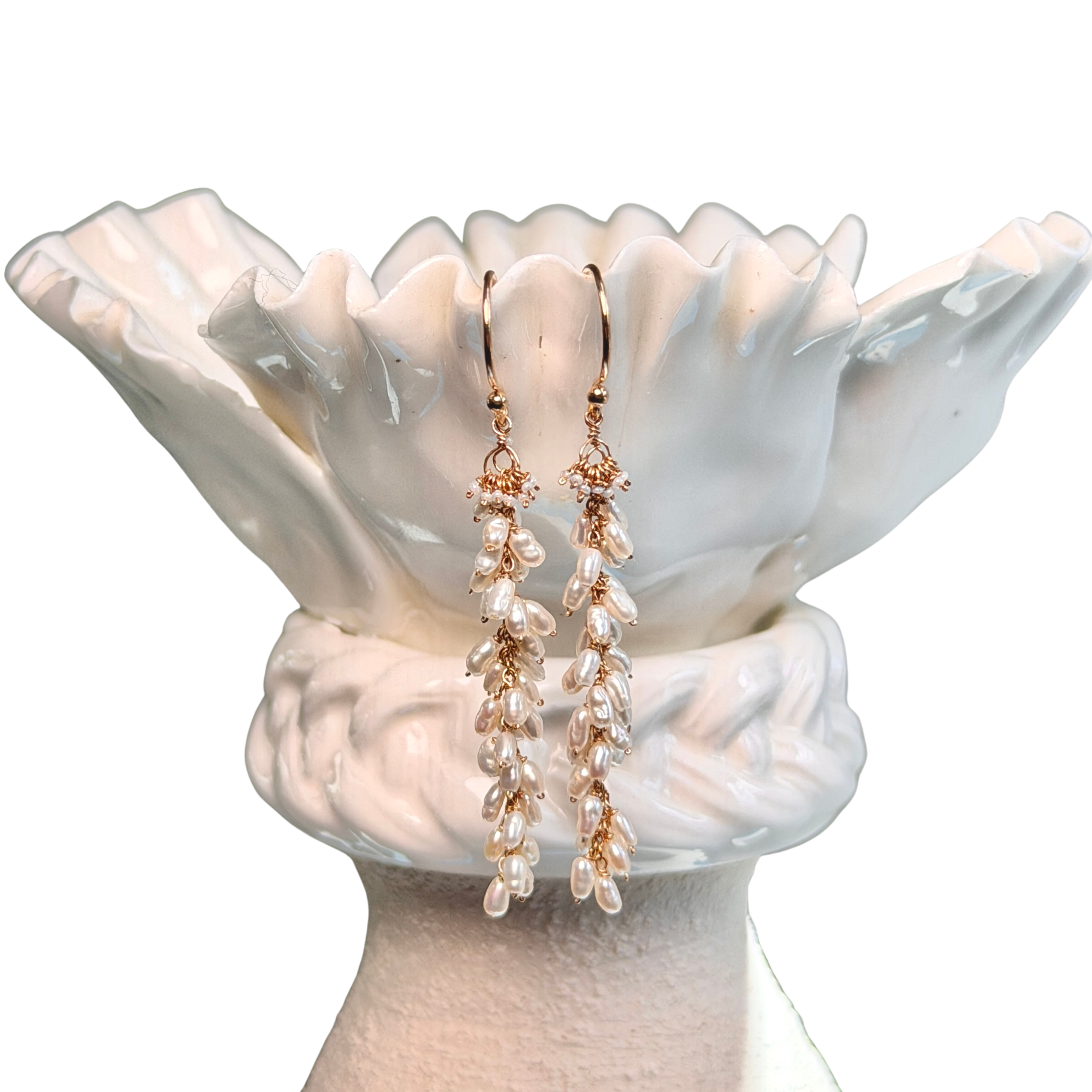 14k Gold Earrings w/ Japanese Akoya Pearls & Antique Italian Beads