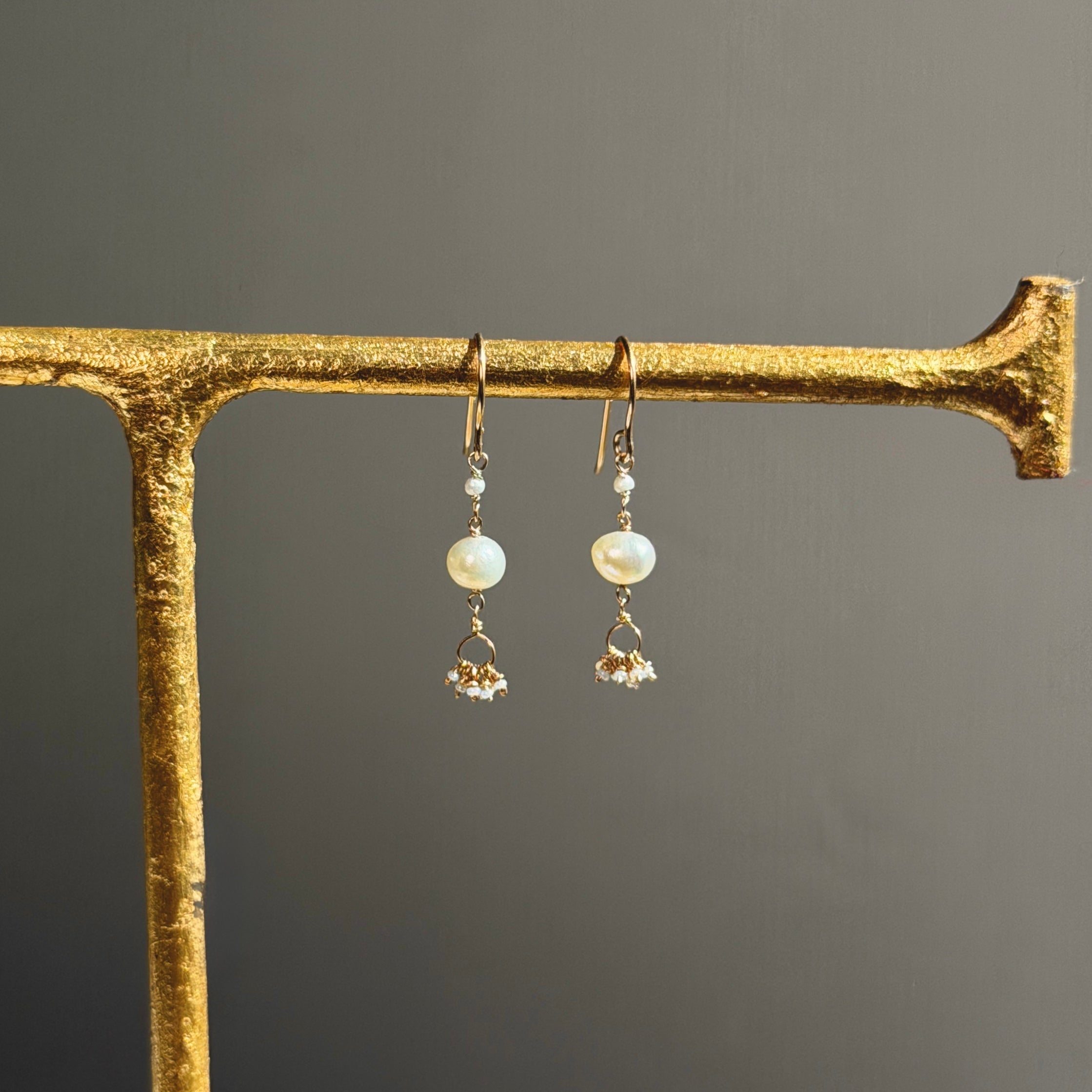14k Gold Earrings w/ Japanese Akoya Pearls, Freshwater Pearls & Antique Italian Beads