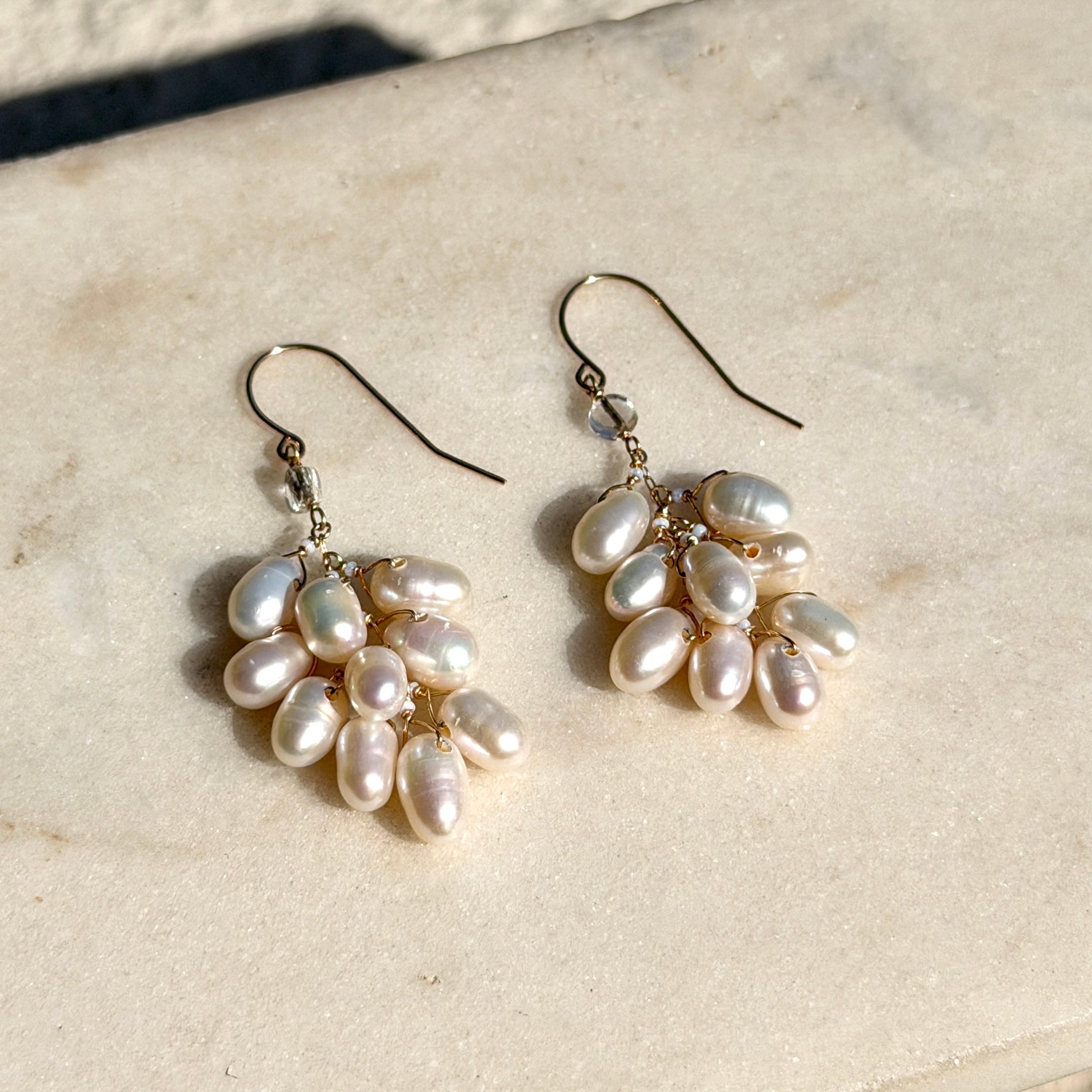 14k Gold Earrings w/ Freshwater Pearls Pearls, Antique Italian Beads &