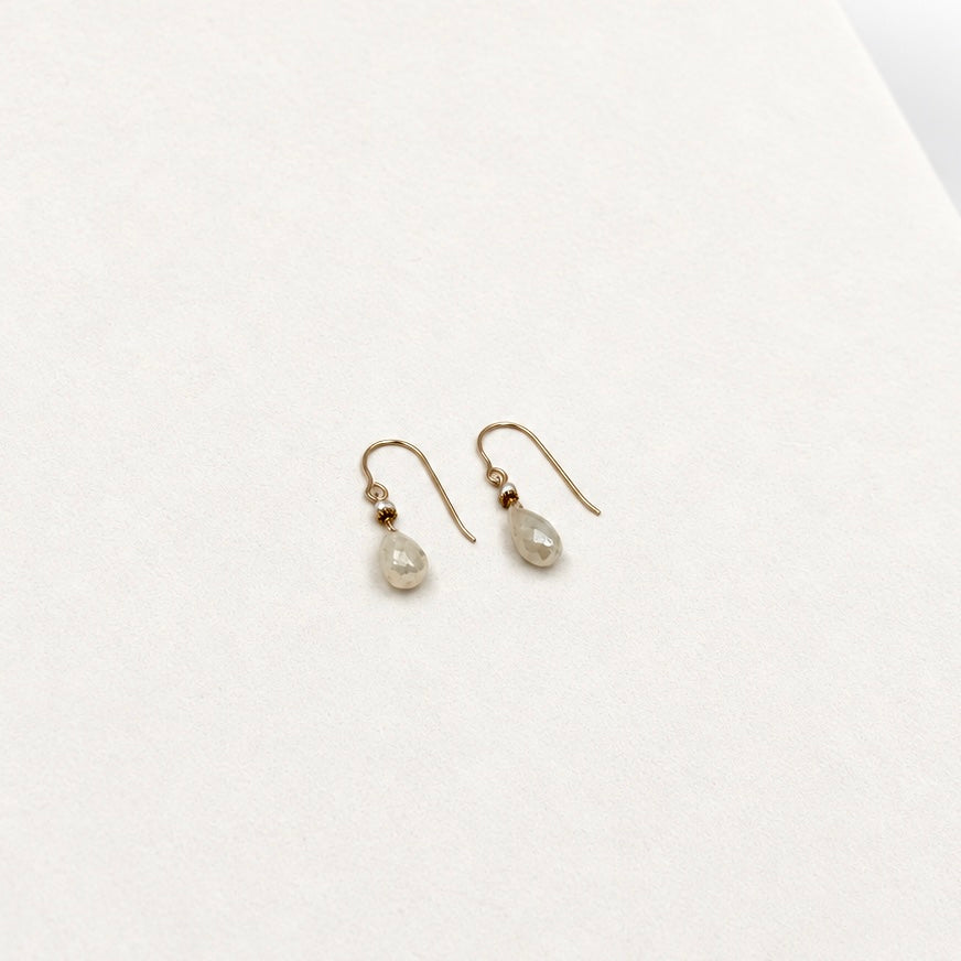 14k Gold Earrings w/ Mystic Corundum, Keshi Pearls & 18k Gold Nugget
