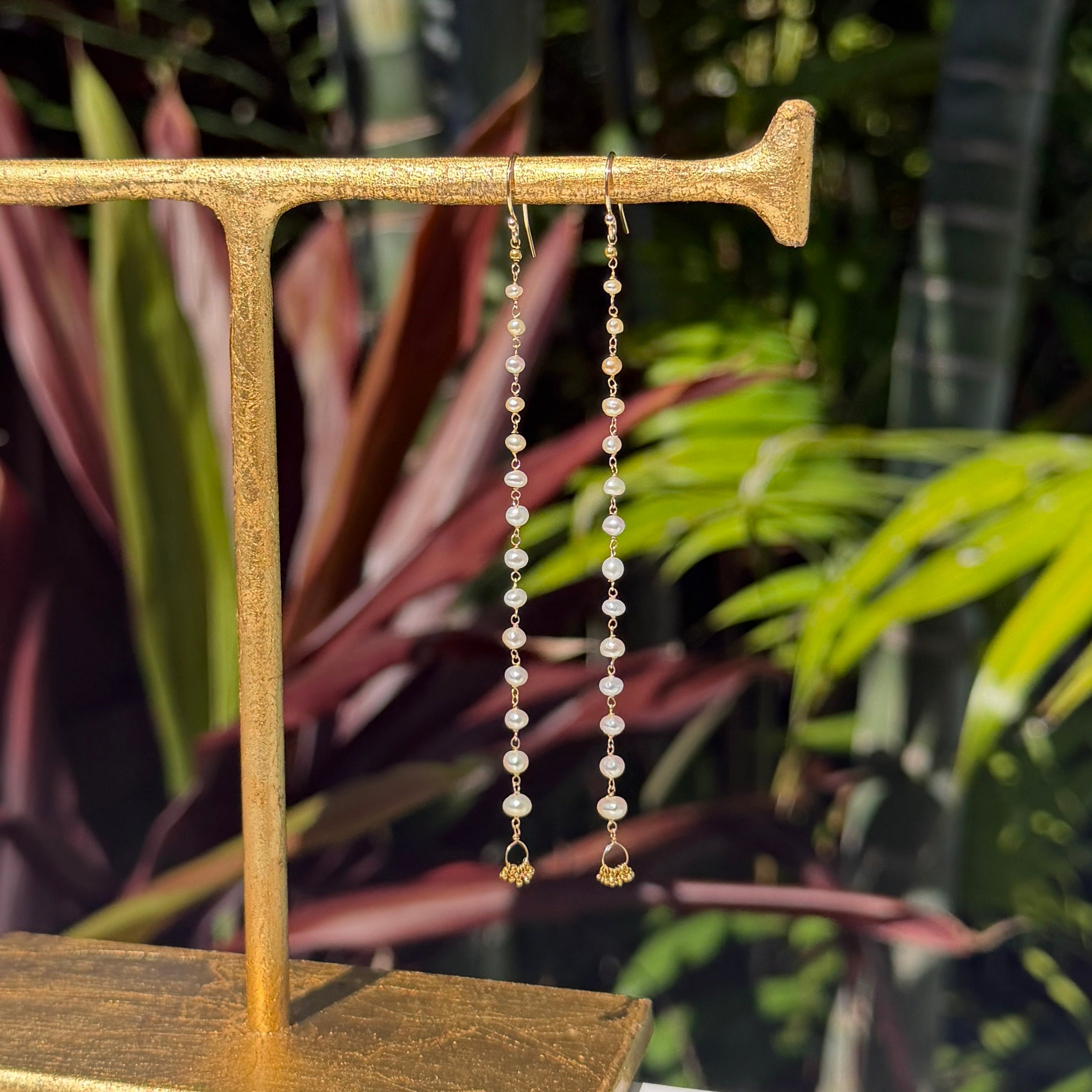 14k Gold Earrings w/ Japanese Akoya Pearls & 18k Gold Nuggets