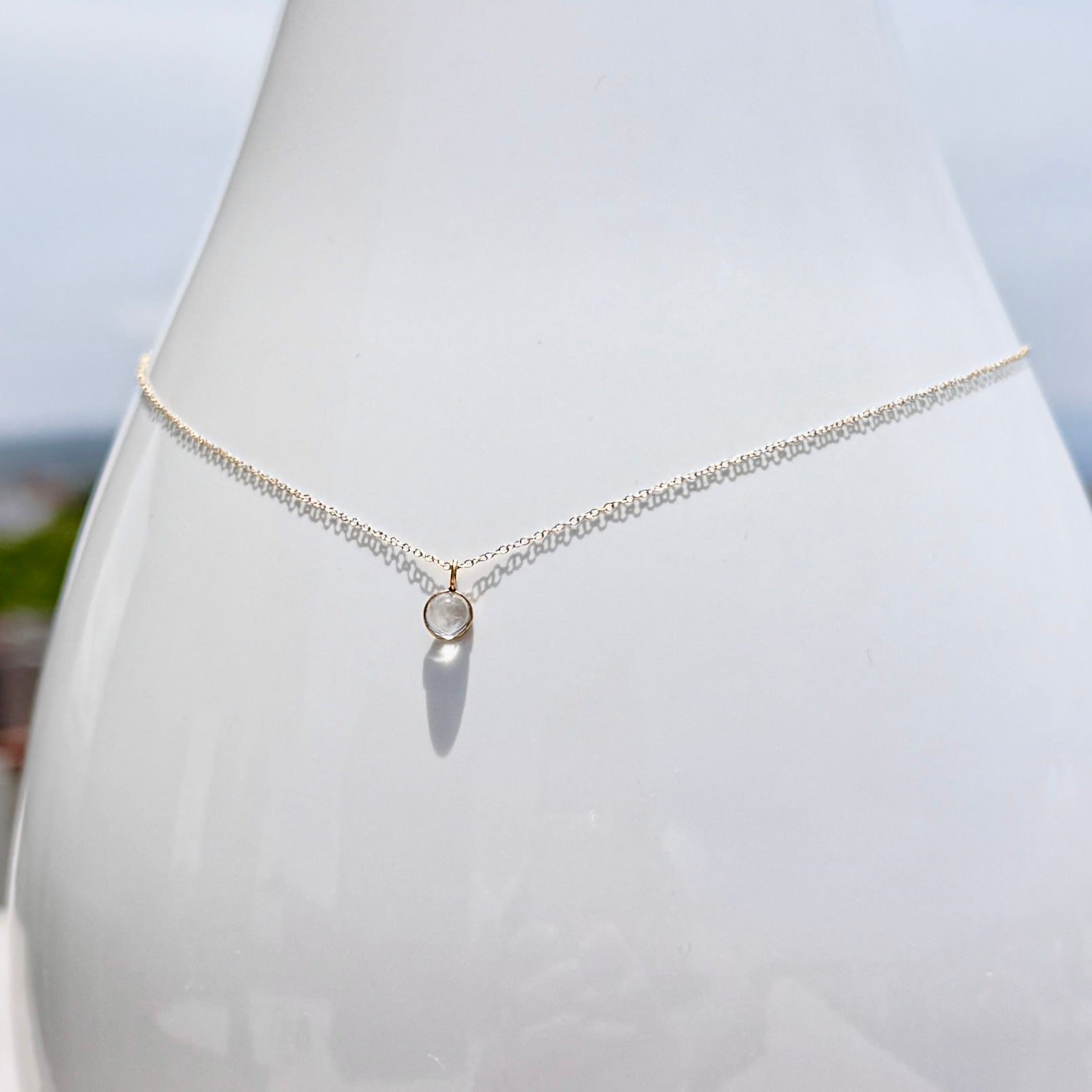 14k Gold Necklace w/ 18k Gold Moonstone Pendant