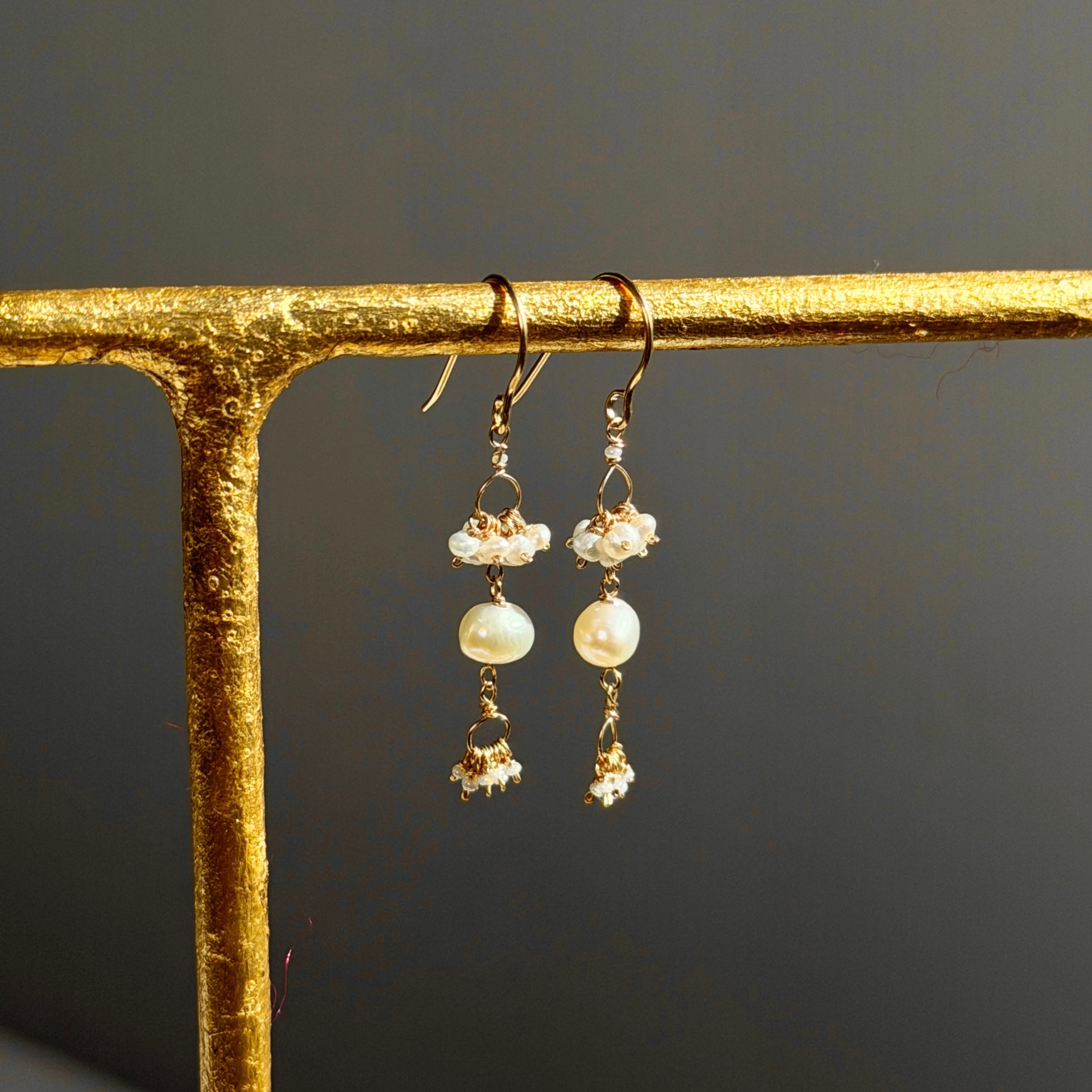 14k Gold Earrings w/ Japenese Akoya Pearl, Freshwater Pearls & Antique Italian Beads