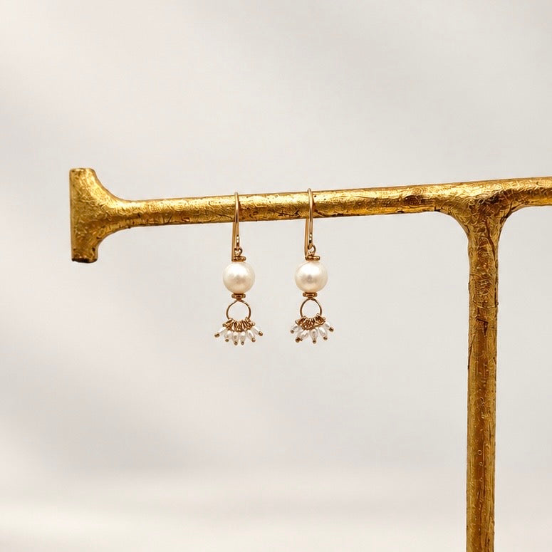 14k Gold Earrings w/ Freshwater Pearls, 18k Gold Nuggets & Akoya Pearls