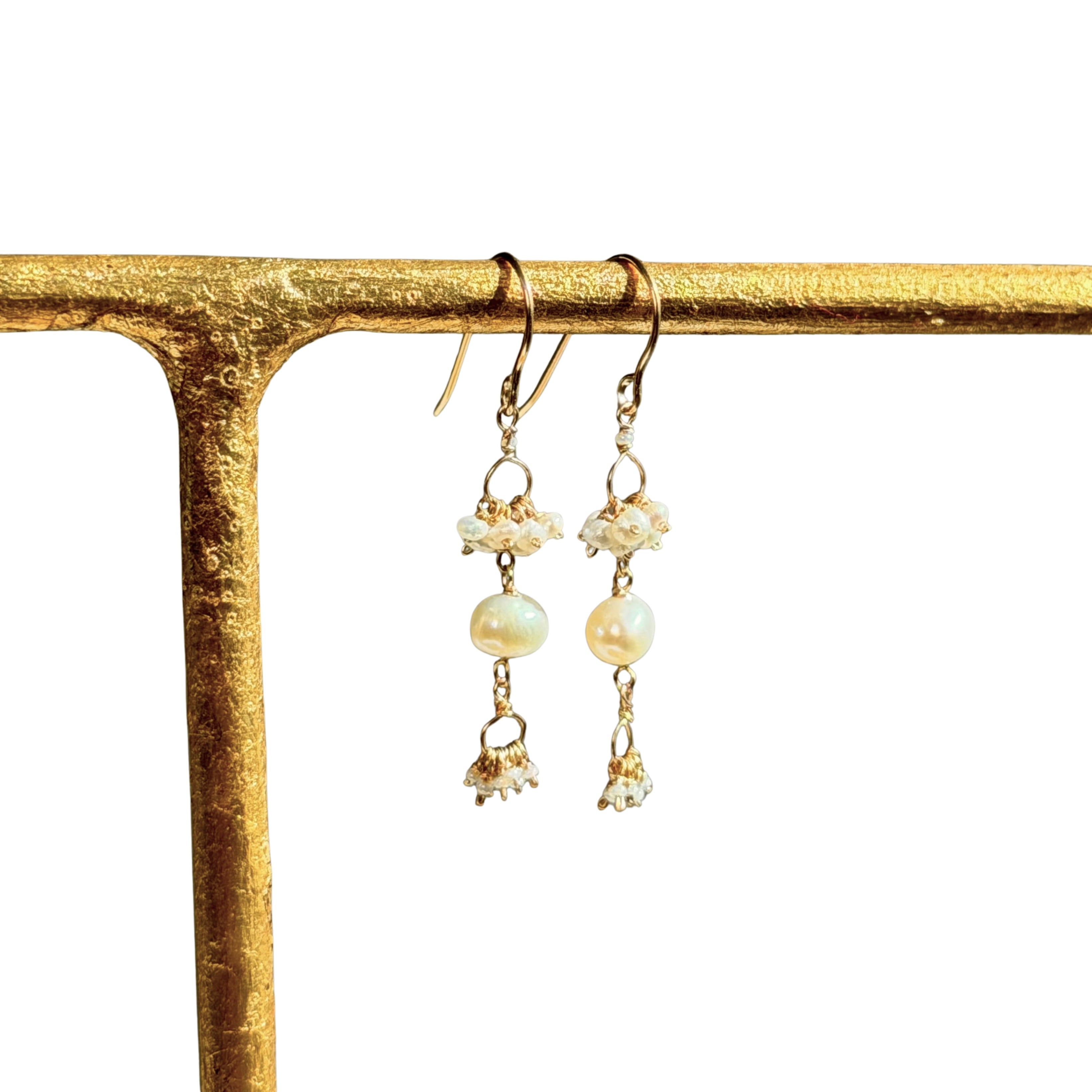 14k Gold Earrings w/ Japenese Akoya Pearl, Freshwater Pearls & Antique Italian Beads