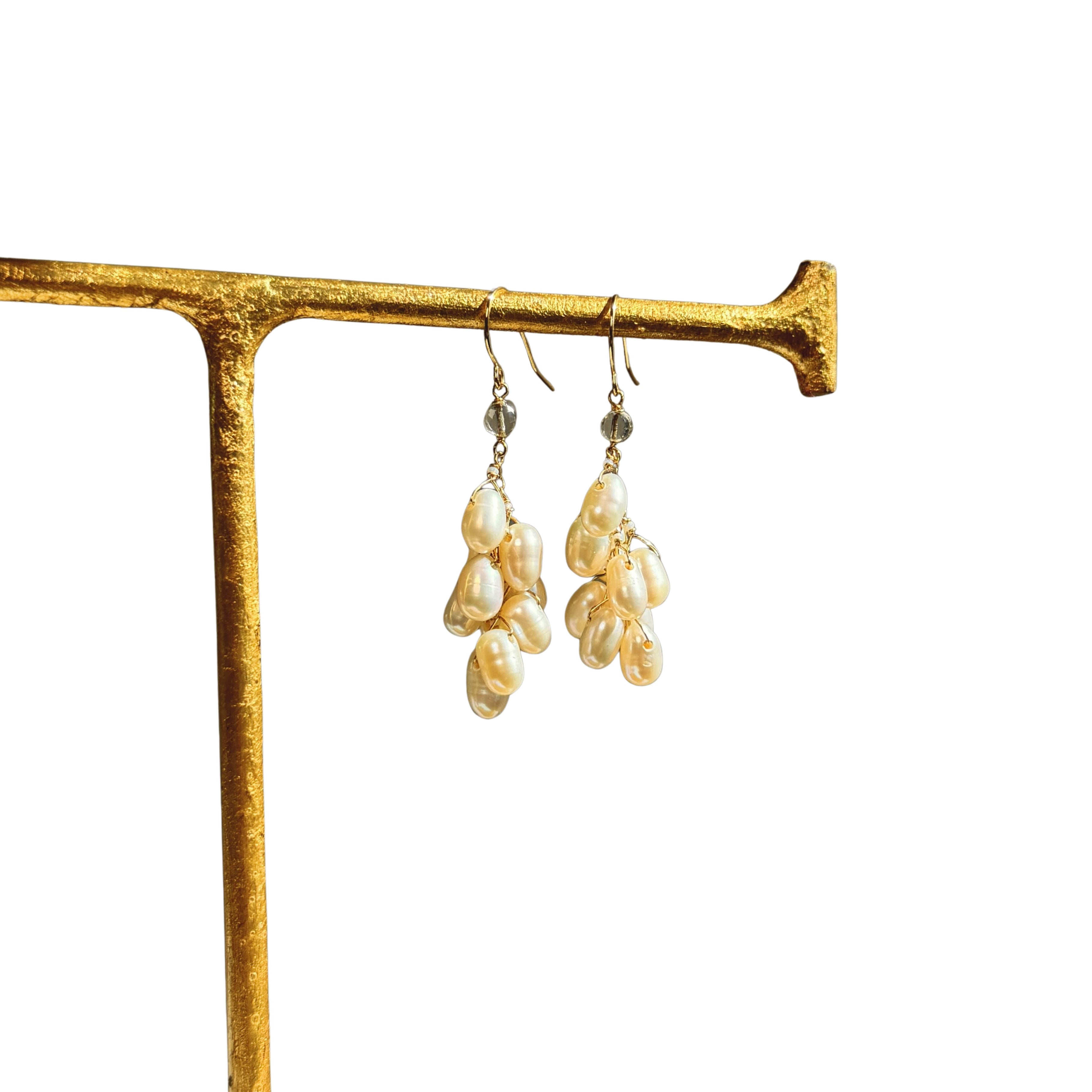 14k Gold Earrings w/ Freshwater Pearls Pearls, Antique Italian Beads &