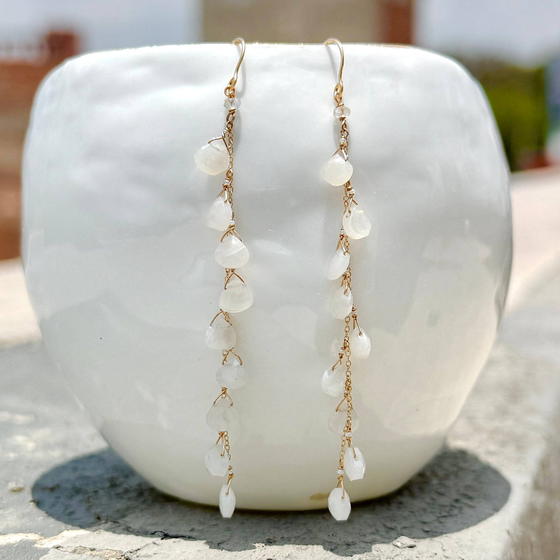 14k Gold Earrings w/ Moonstone & Antique Italian Beads