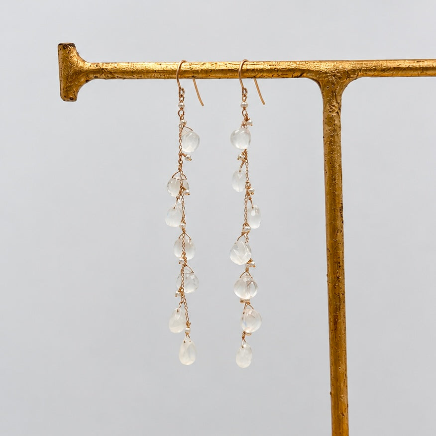 14k Gold Earrings w/ Moonstone, Keshi Pearls & Antique Italian Beads