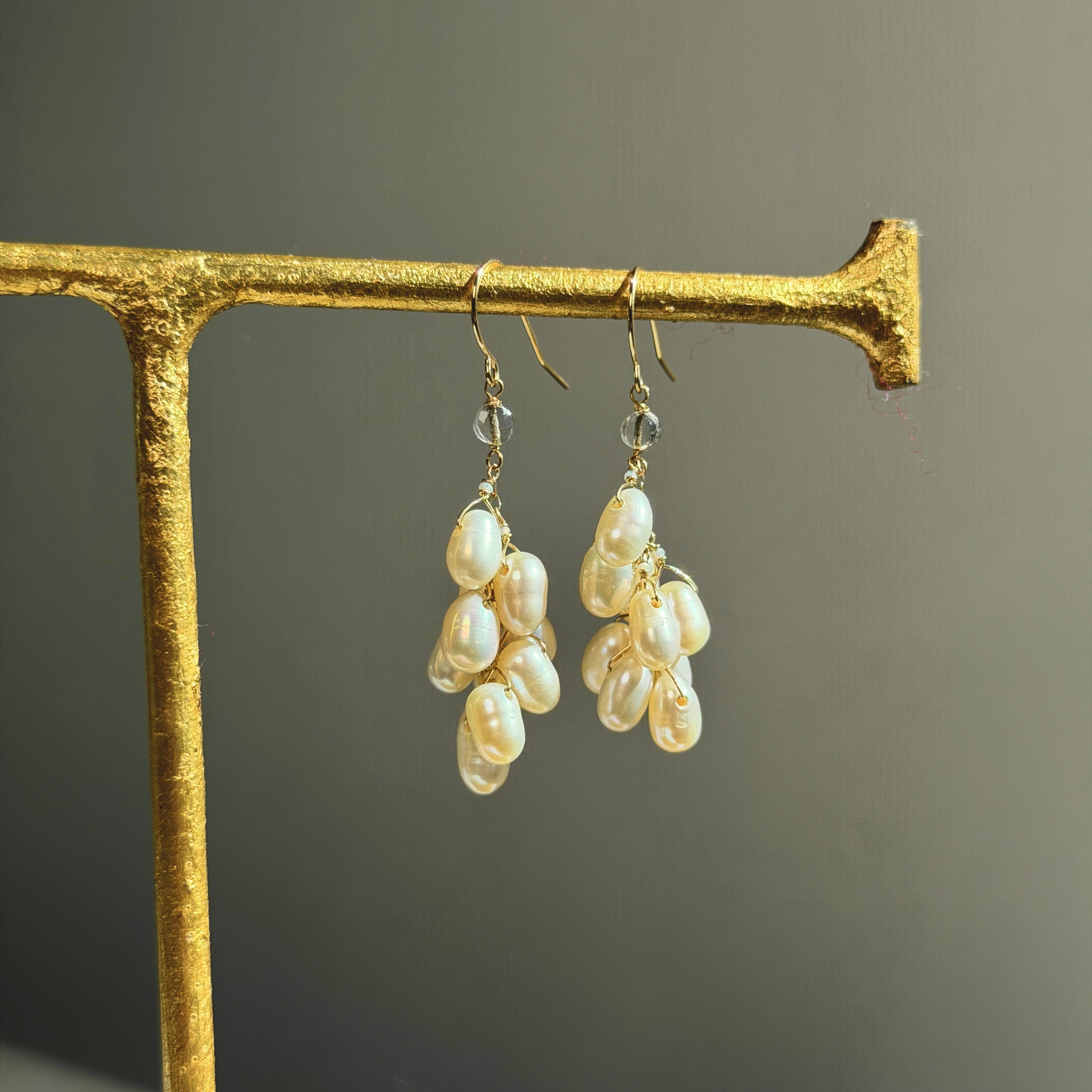 14k Gold Earrings w/ Freshwater Pearls Pearls, Antique Italian Beads &