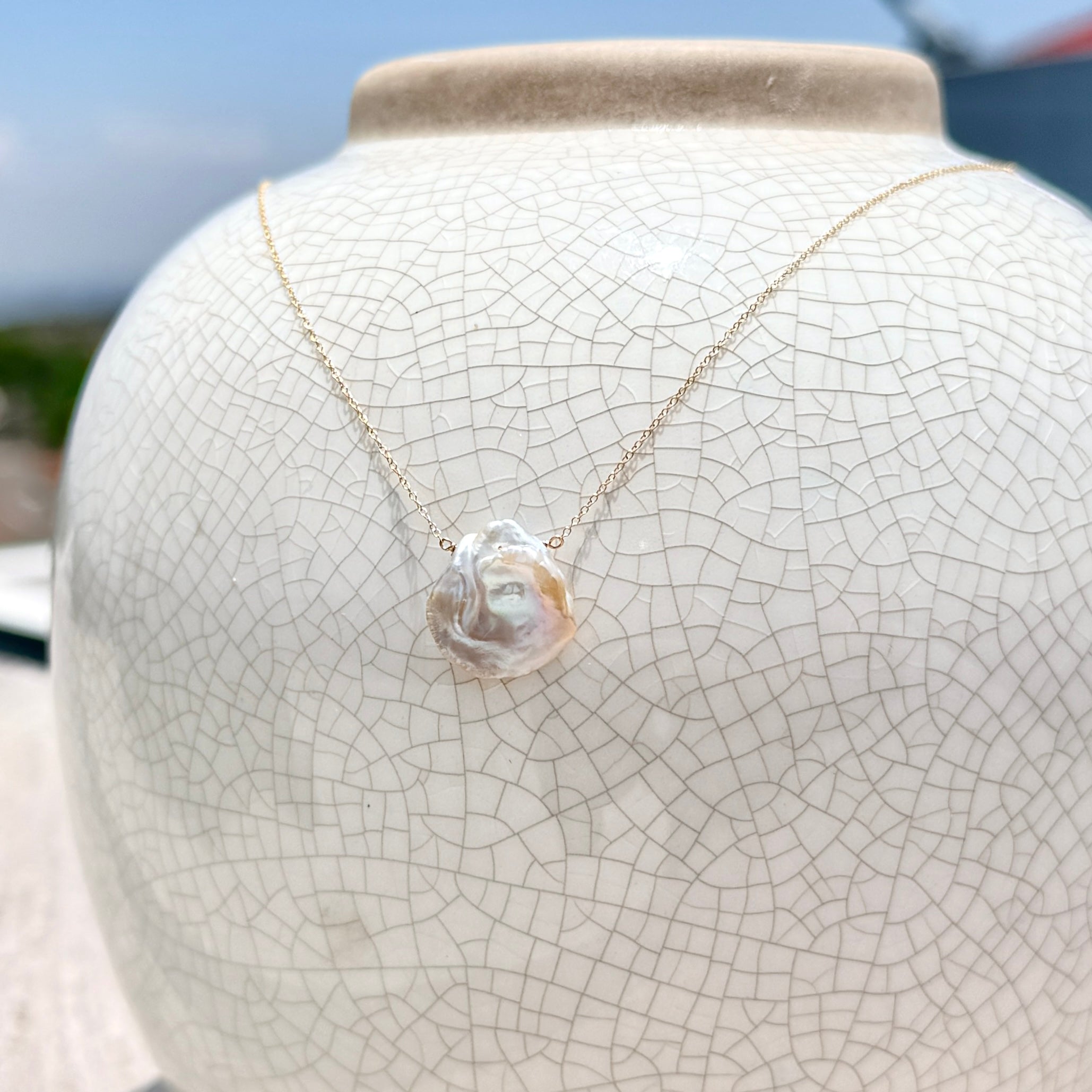 14k Gold Chain Necklace w/ Keshi Pearl