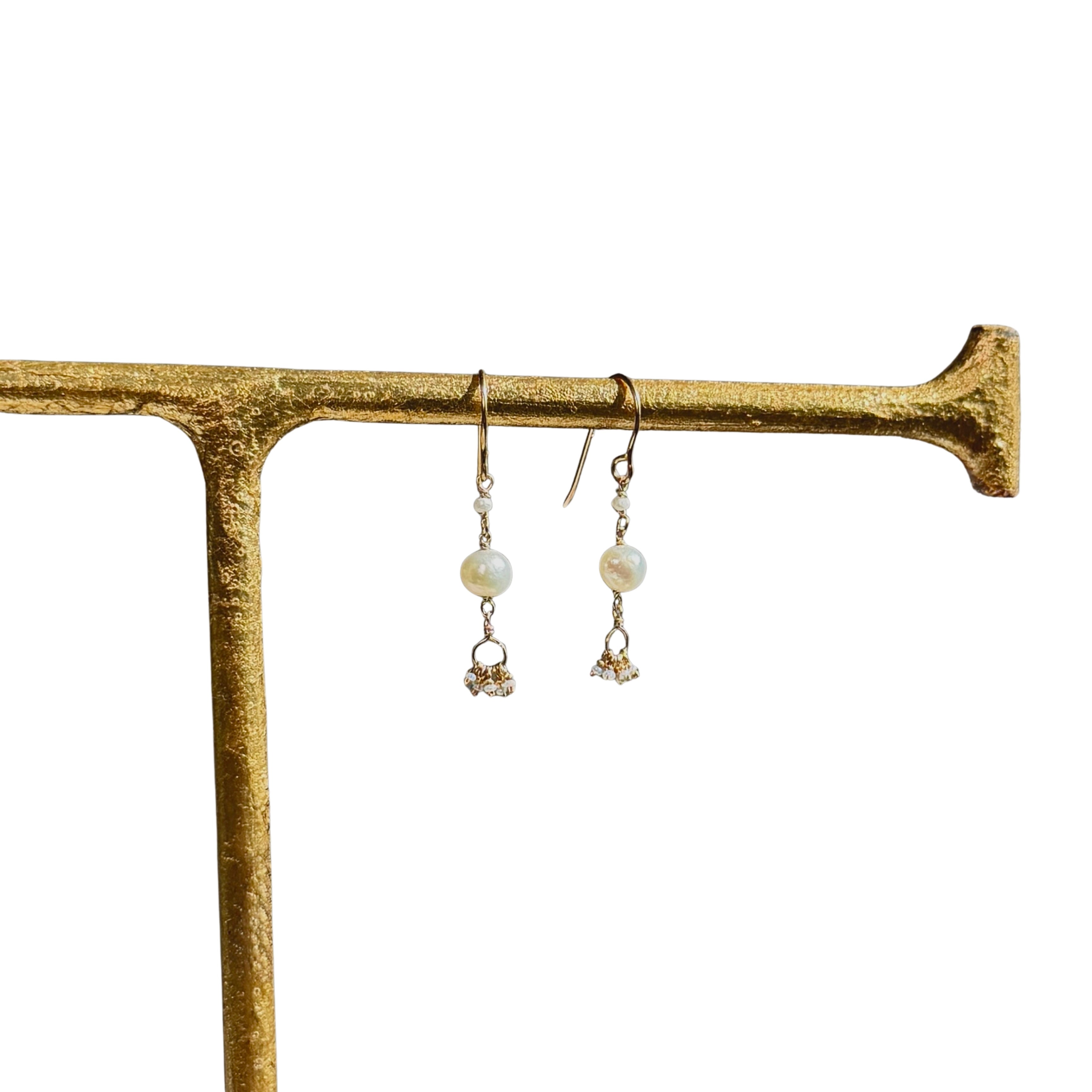 14k Gold Earrings w/ Japanese Akoya Pearls, Freshwater Pearls & Antique Italian Beads