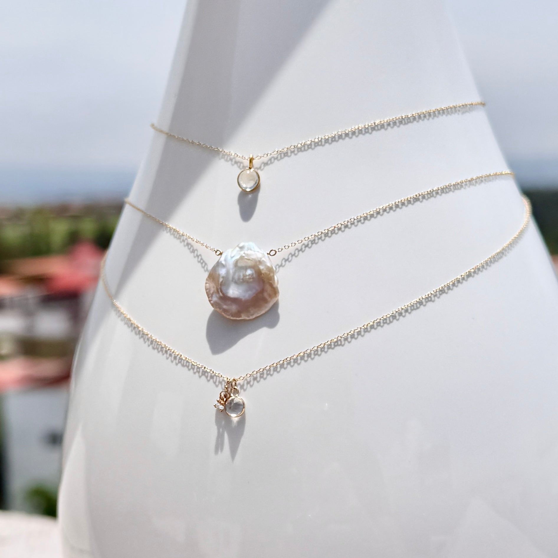 14k Gold Necklace w/ 18k Gold Moonstone Pendant