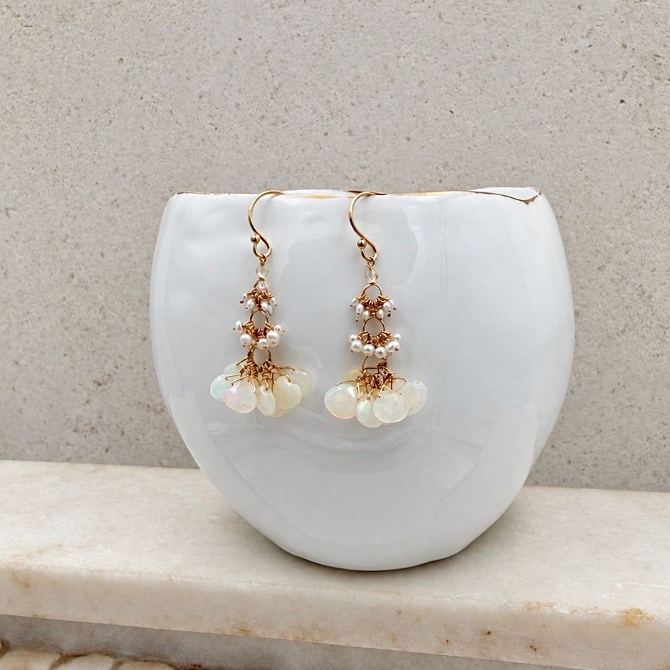 Gold-Filled Earrings w/ Fire Opal & Keshi Pearls