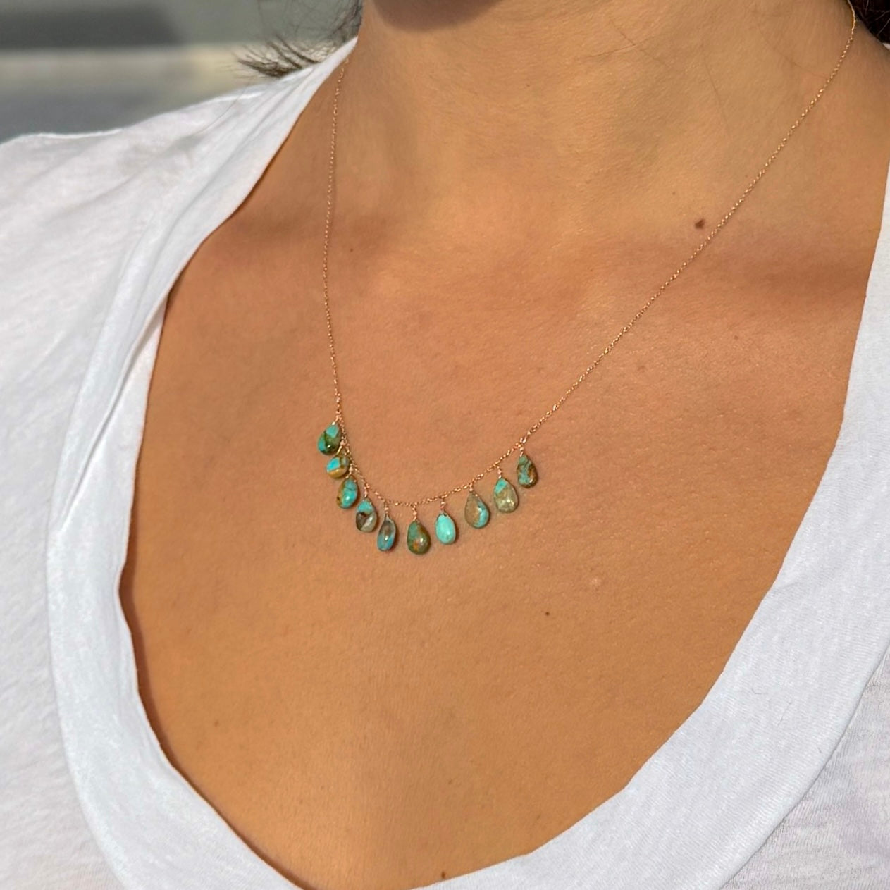 14k Gold Chain Necklace w/ Turquoise