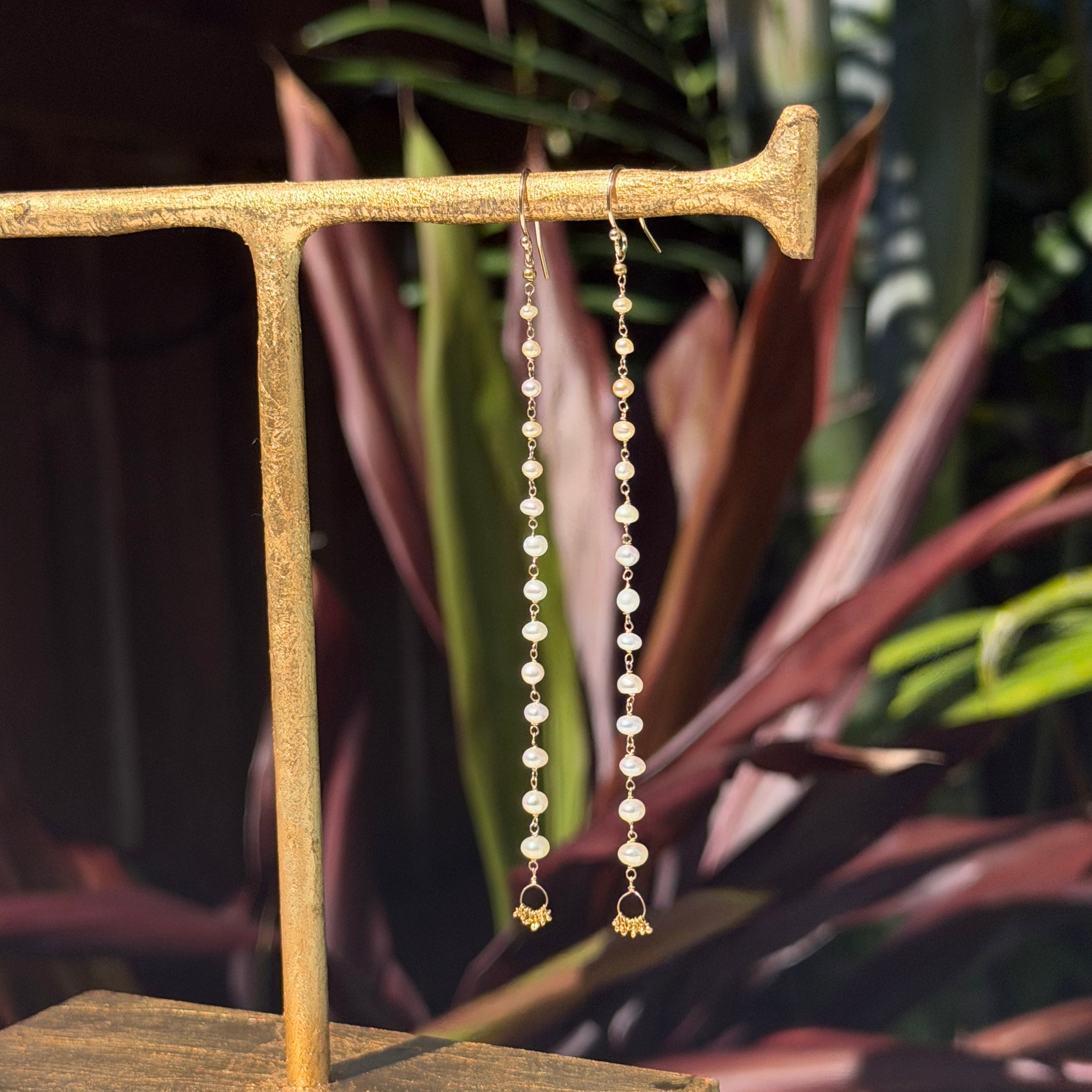 14k Gold Earrings w/ Japanese Akoya Pearls & 18k Gold Nuggets