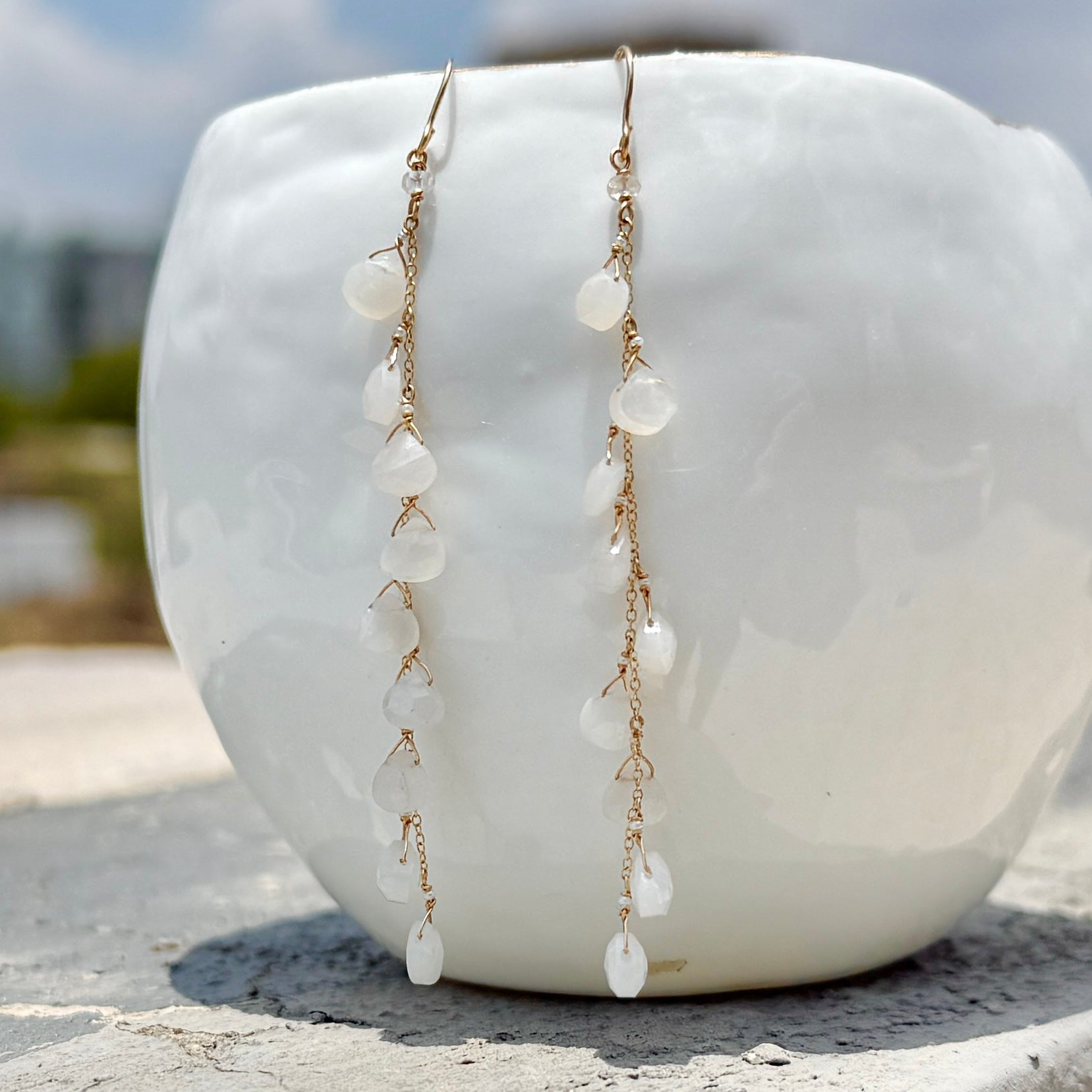 14k Gold Earrings w/ Moonstone & Antique Italian Beads