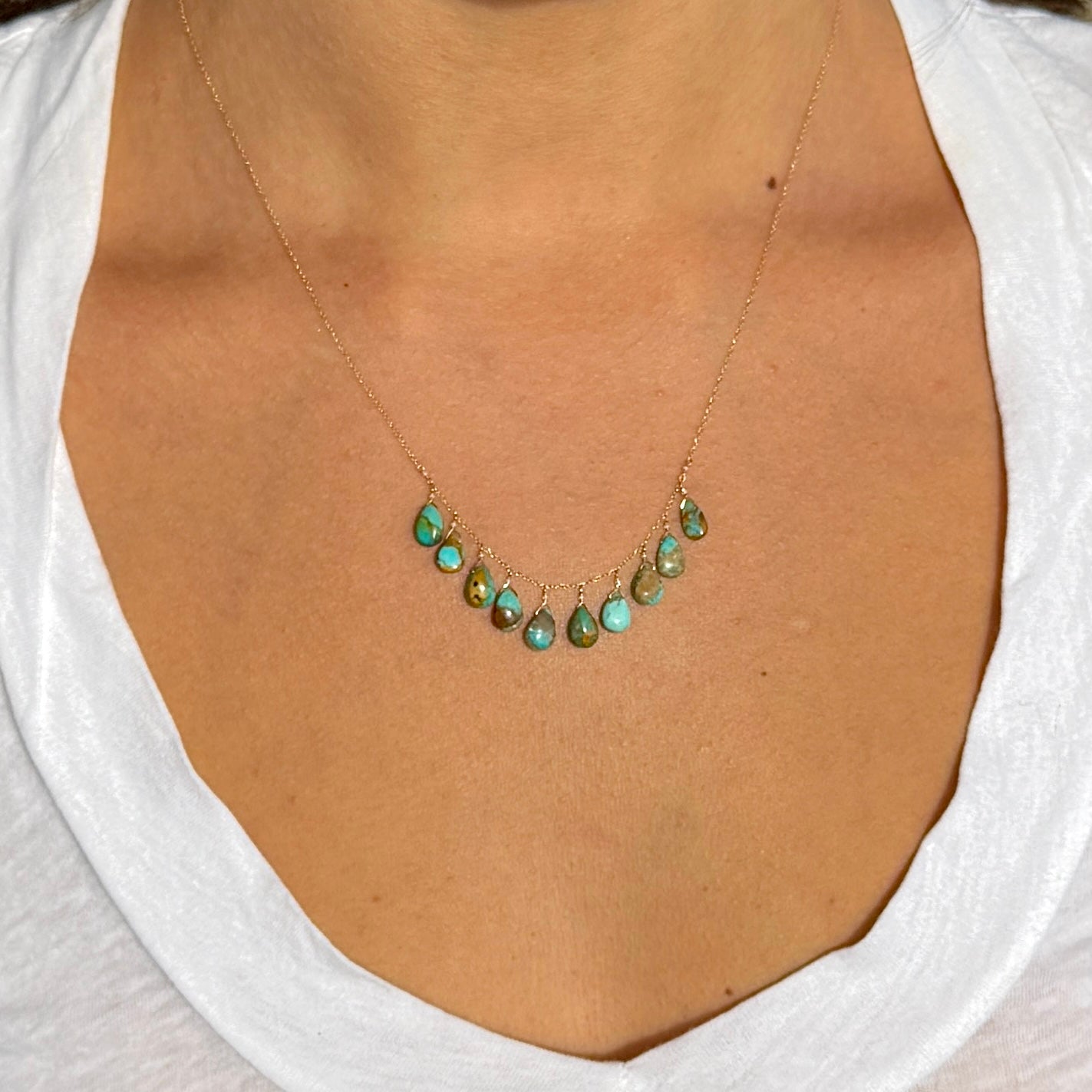 14k Gold Chain Necklace w/ Turquoise