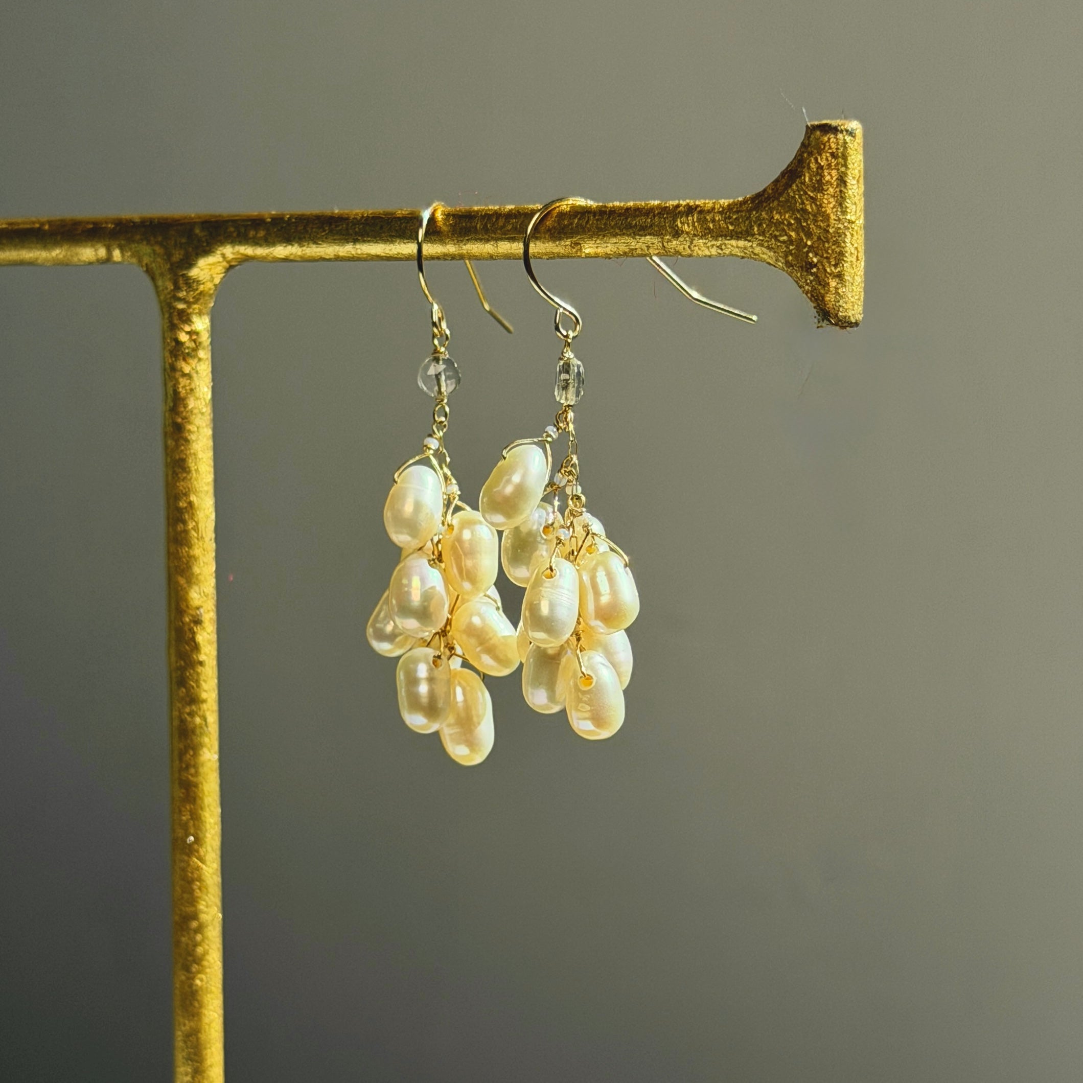 14k Gold Earrings w/ Freshwater Pearls Pearls, Antique Italian Beads &