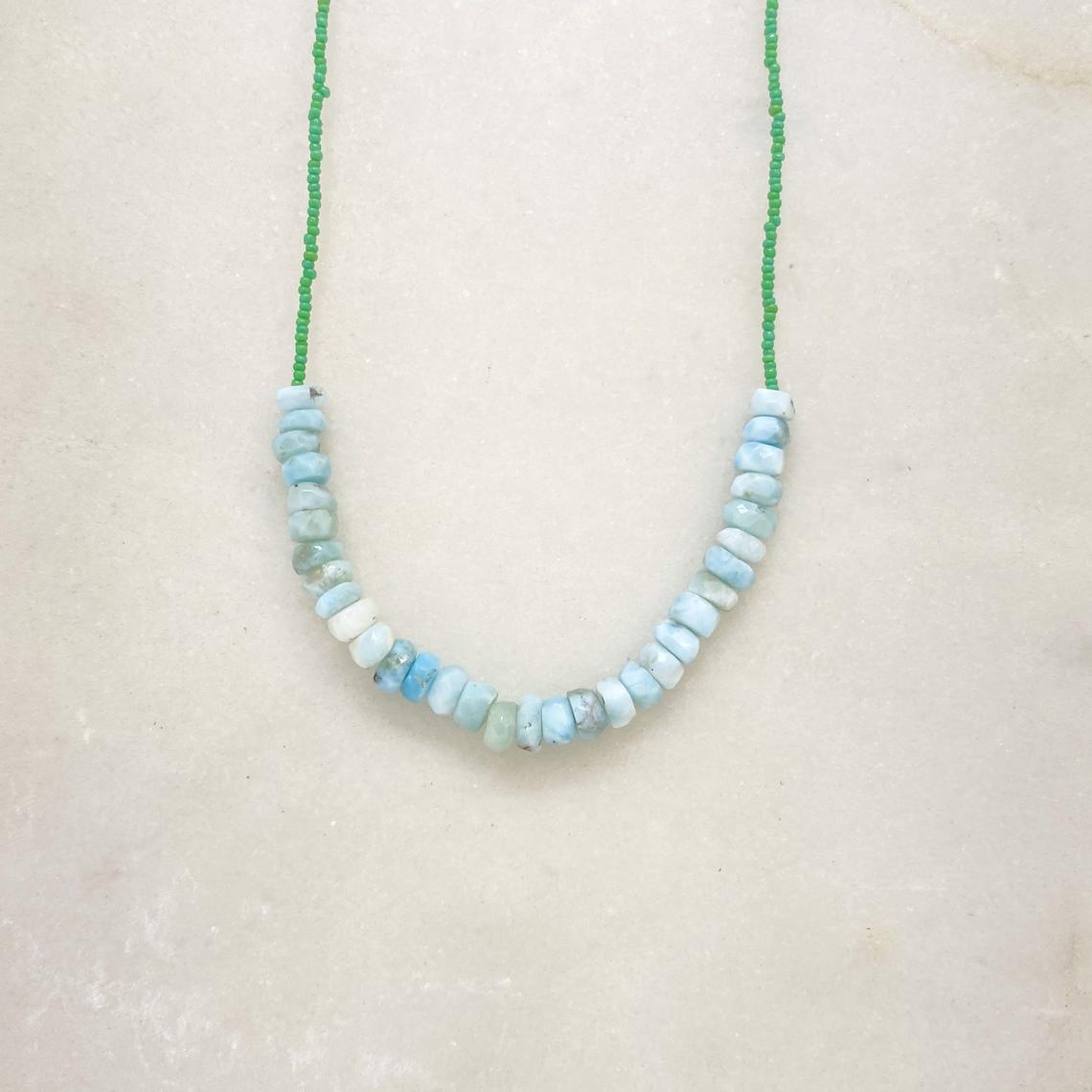 String Beaded Necklace w/ Opal & Antique Italian Beads