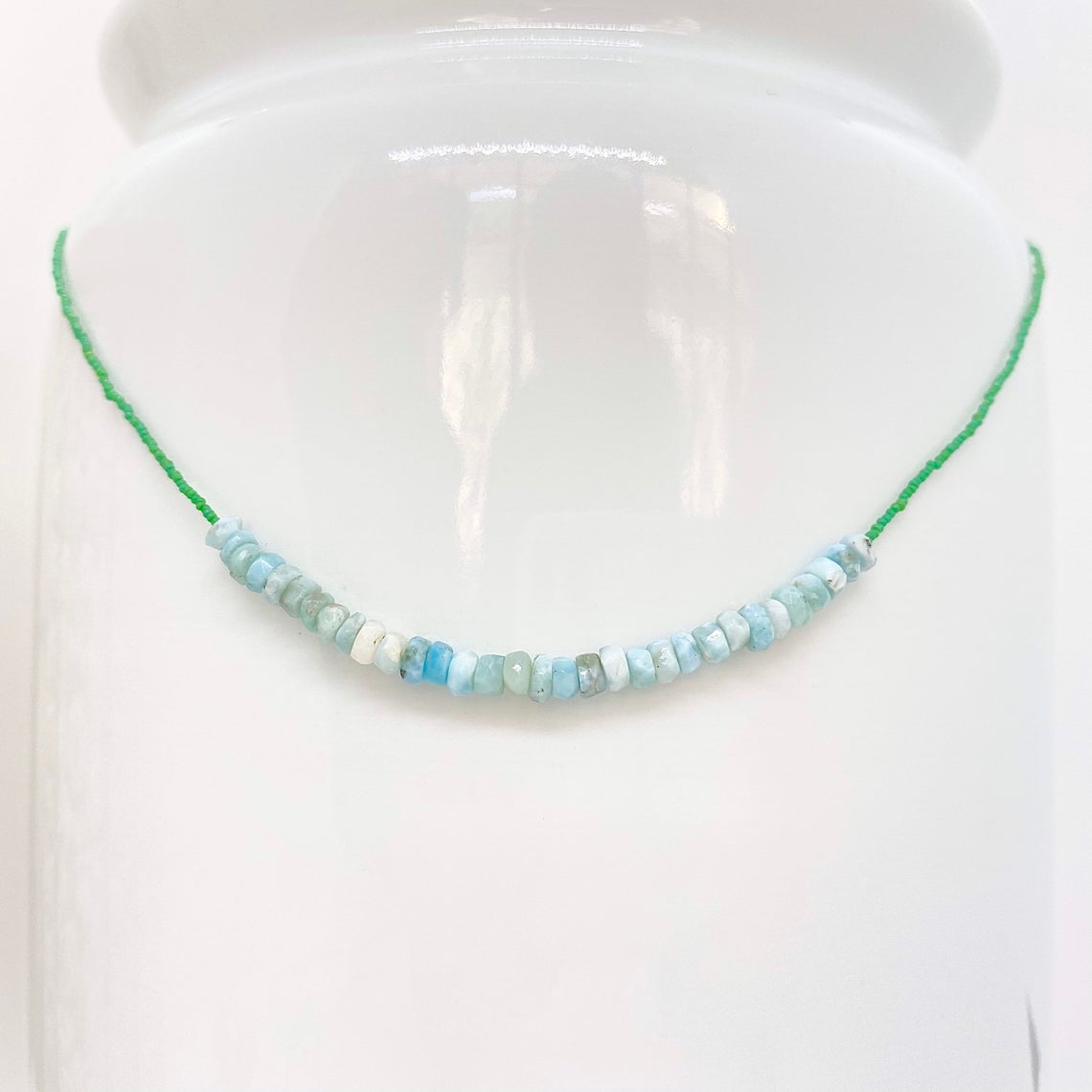 String Beaded Necklace w/ Opal & Antique Italian Beads