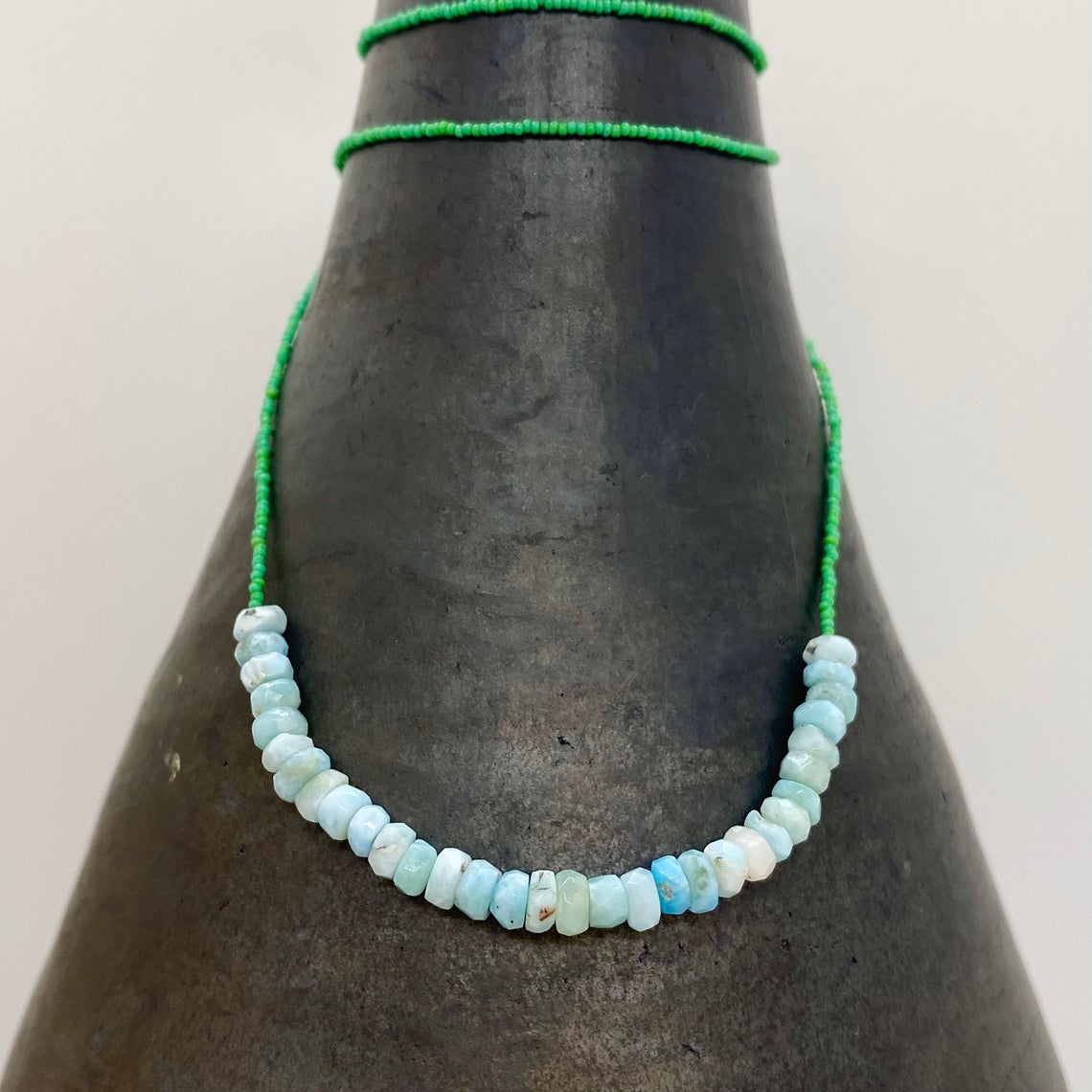 String Beaded Necklace w/ Opal & Antique Italian Beads