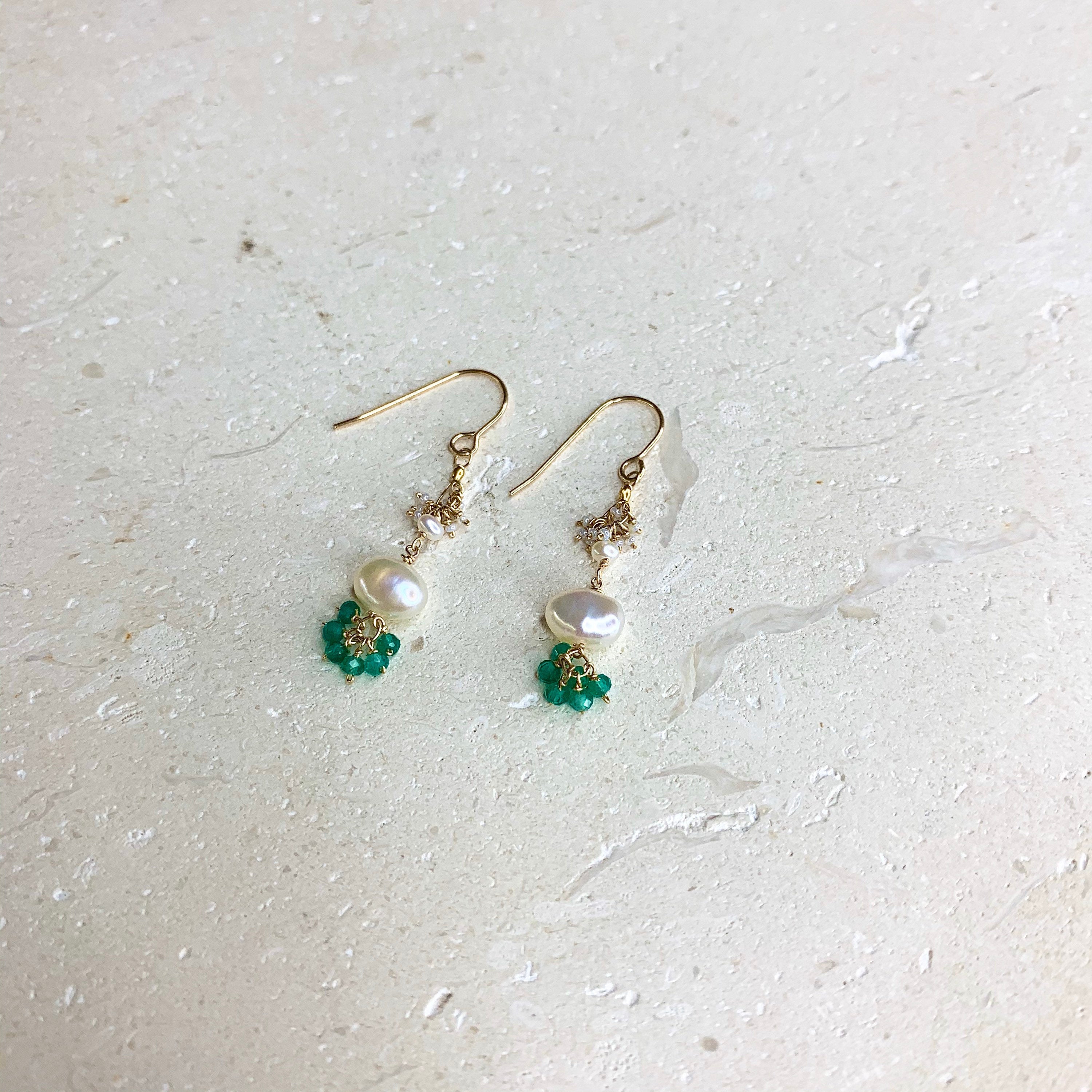 14k Gold Earrings w/ Kyanite, Freshwater Pearls, 18k Gold Nugget & Antique Italian Beads