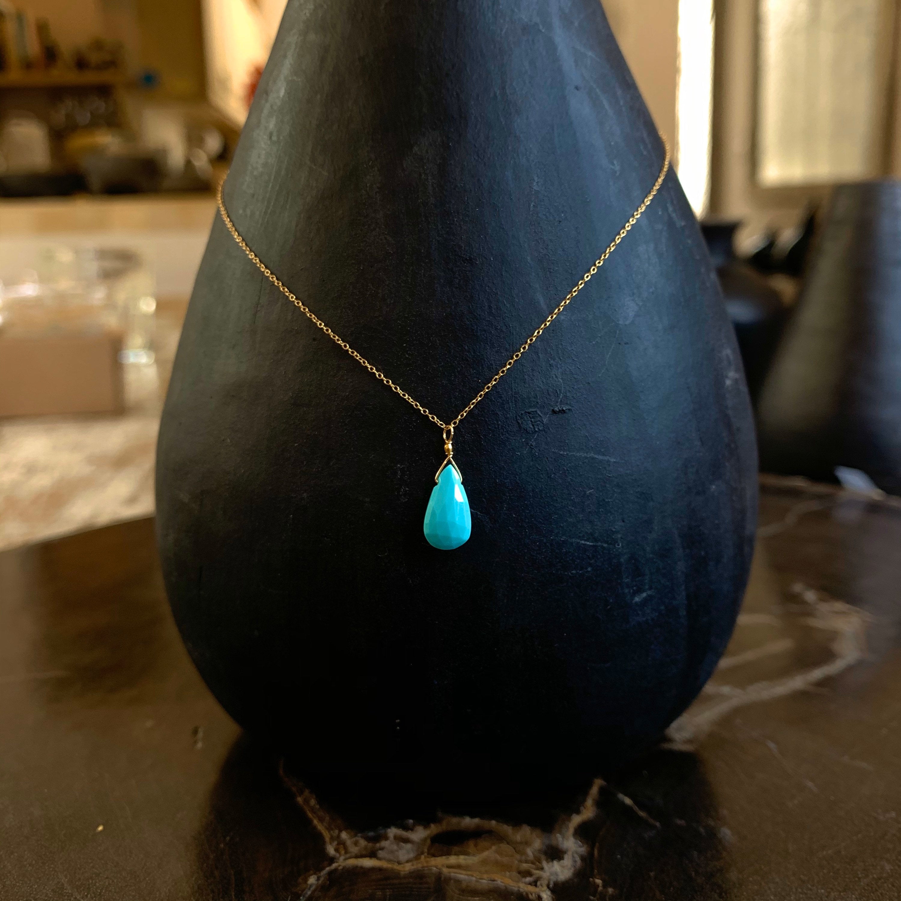 14k Gold Chain Necklace w/ Turquoise Drop & 18k Gold Nugget