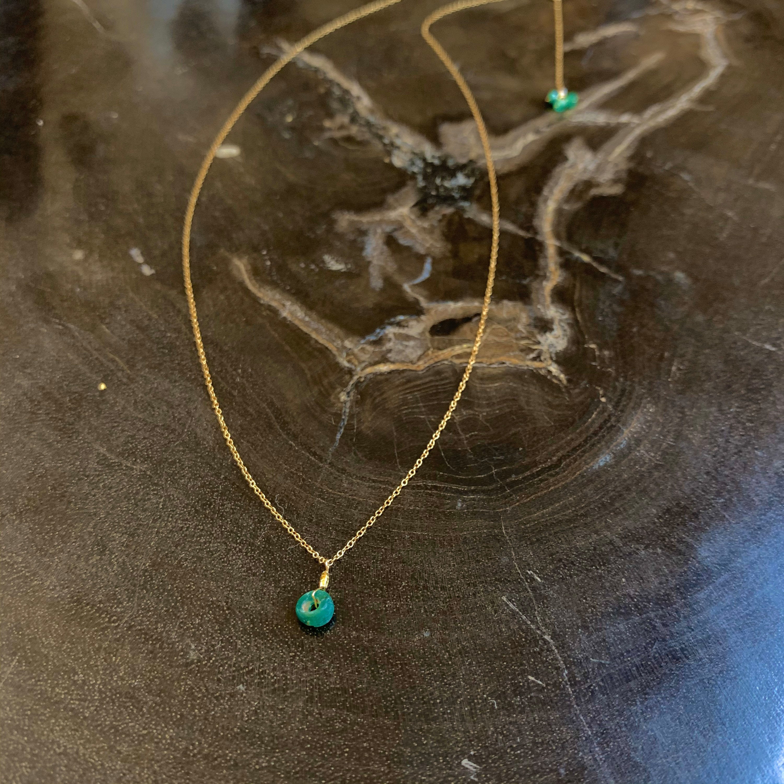 14k Gold Chain Necklace w/ Pre-Columbian Jade & 18k Gold Nugget