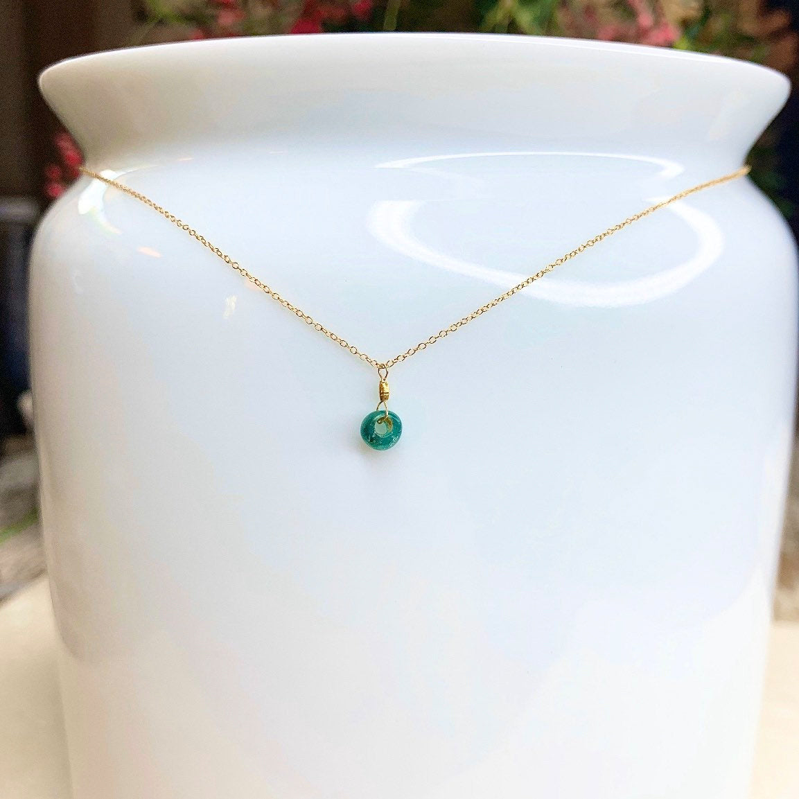 14k Gold Chain Necklace w/ Pre-Columbian Jade & 18k Gold Nugget