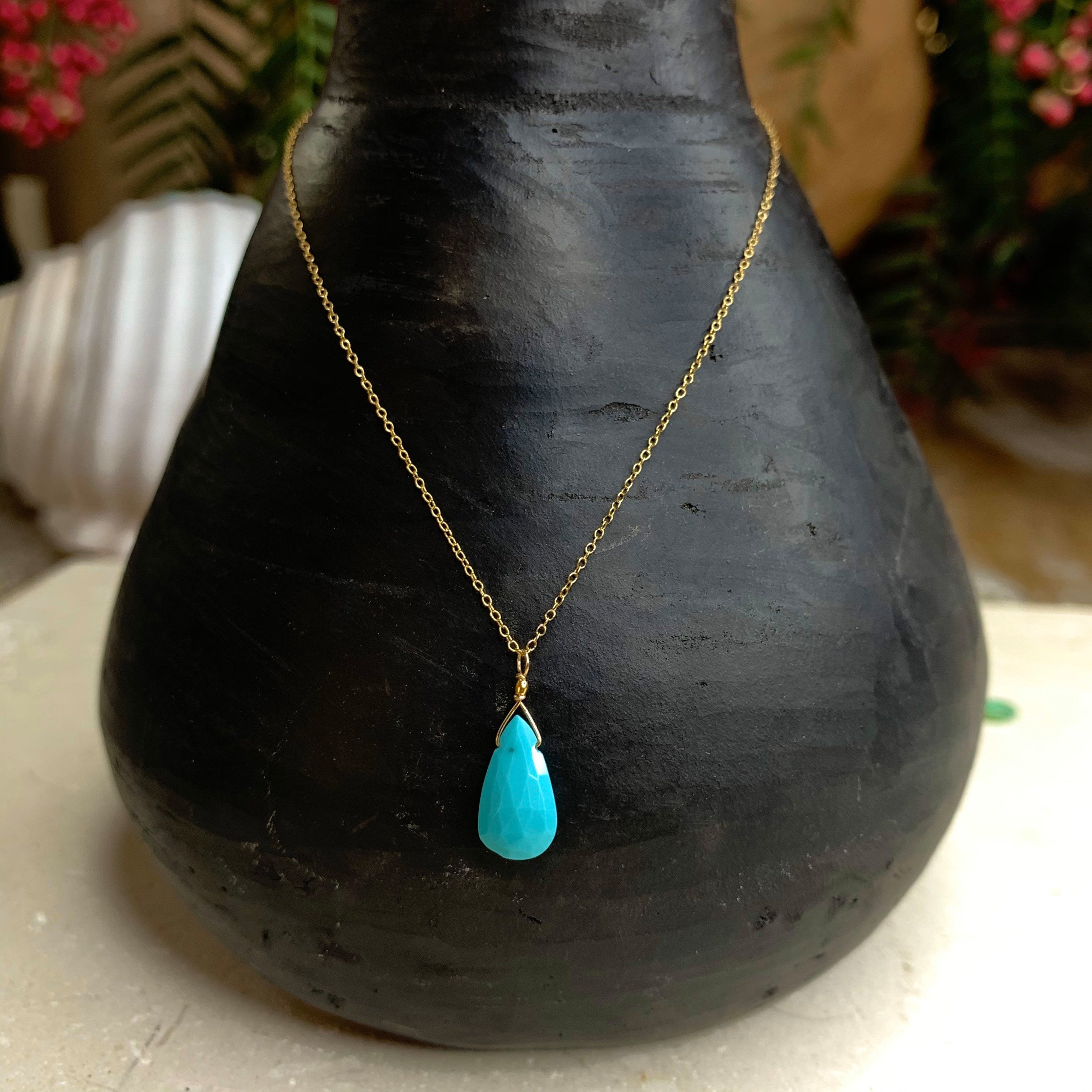 14k Gold Chain Necklace w/ Turquoise Drop & 18k Gold Nugget