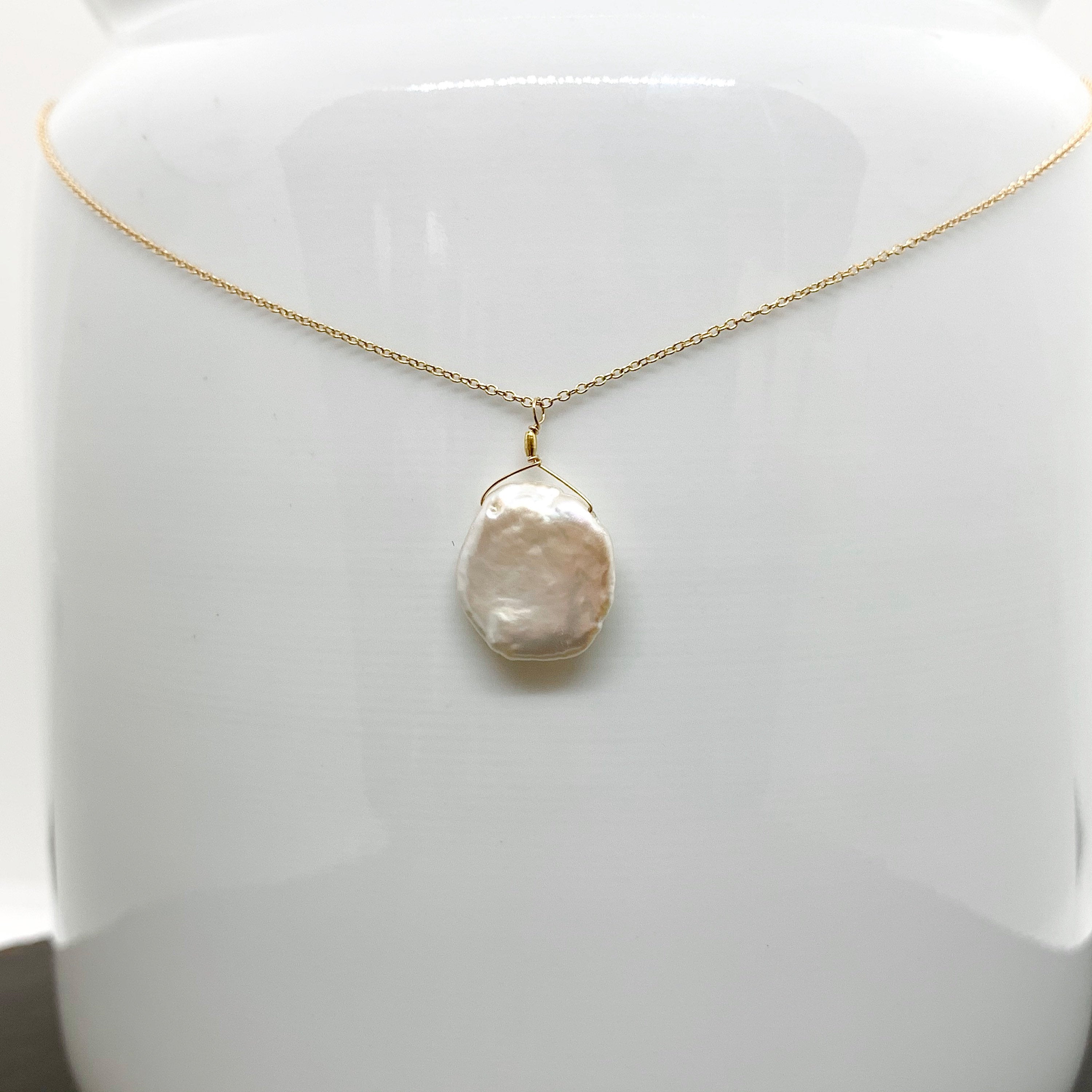 14k Gold Chain Necklace w/ Keshi Pearl & 18k Gold Nugget