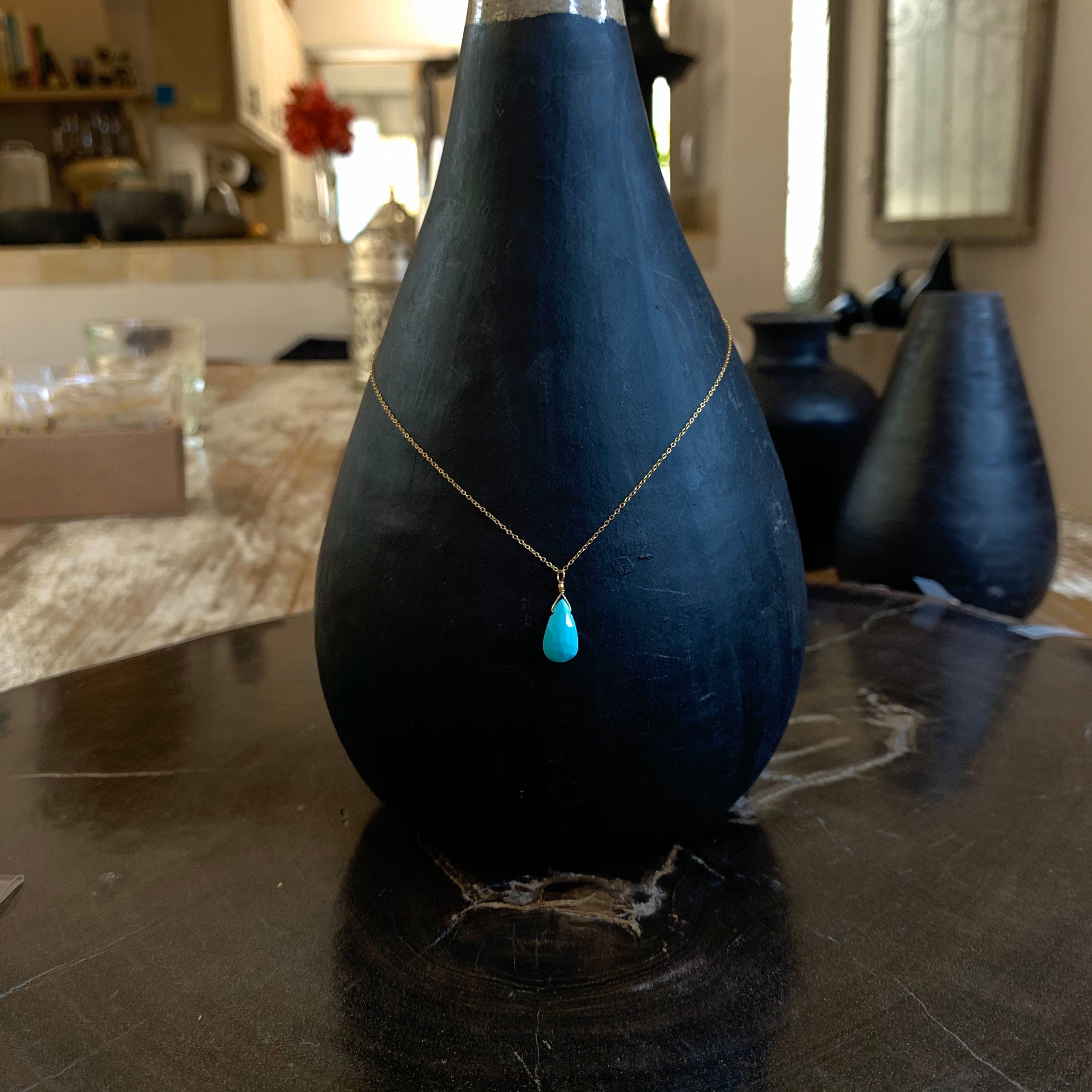 14k Gold Chain Necklace w/ Turquoise Drop & 18k Gold Nugget