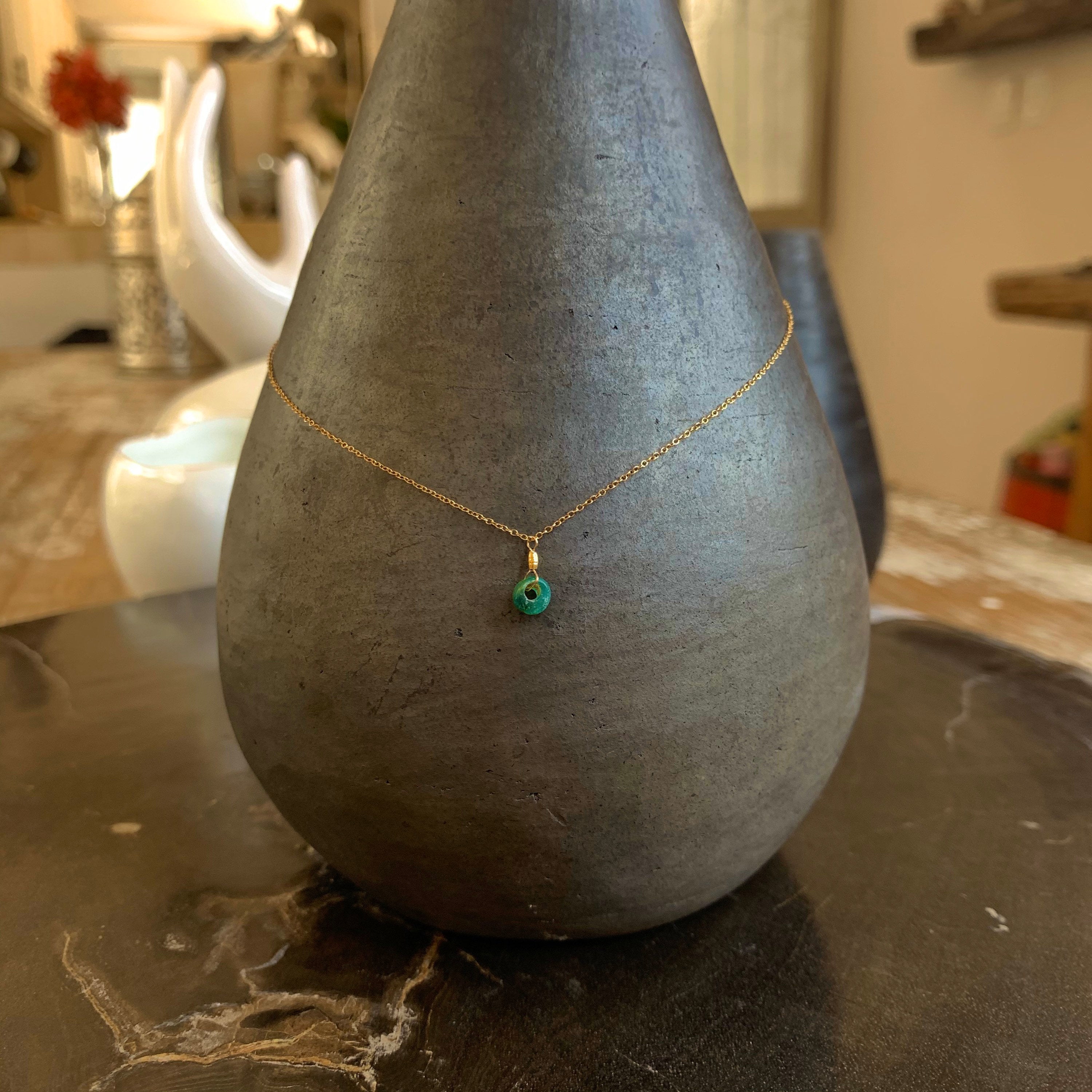 14k Gold Chain Necklace w/ Pre-Columbian Jade & 18k Gold Nugget