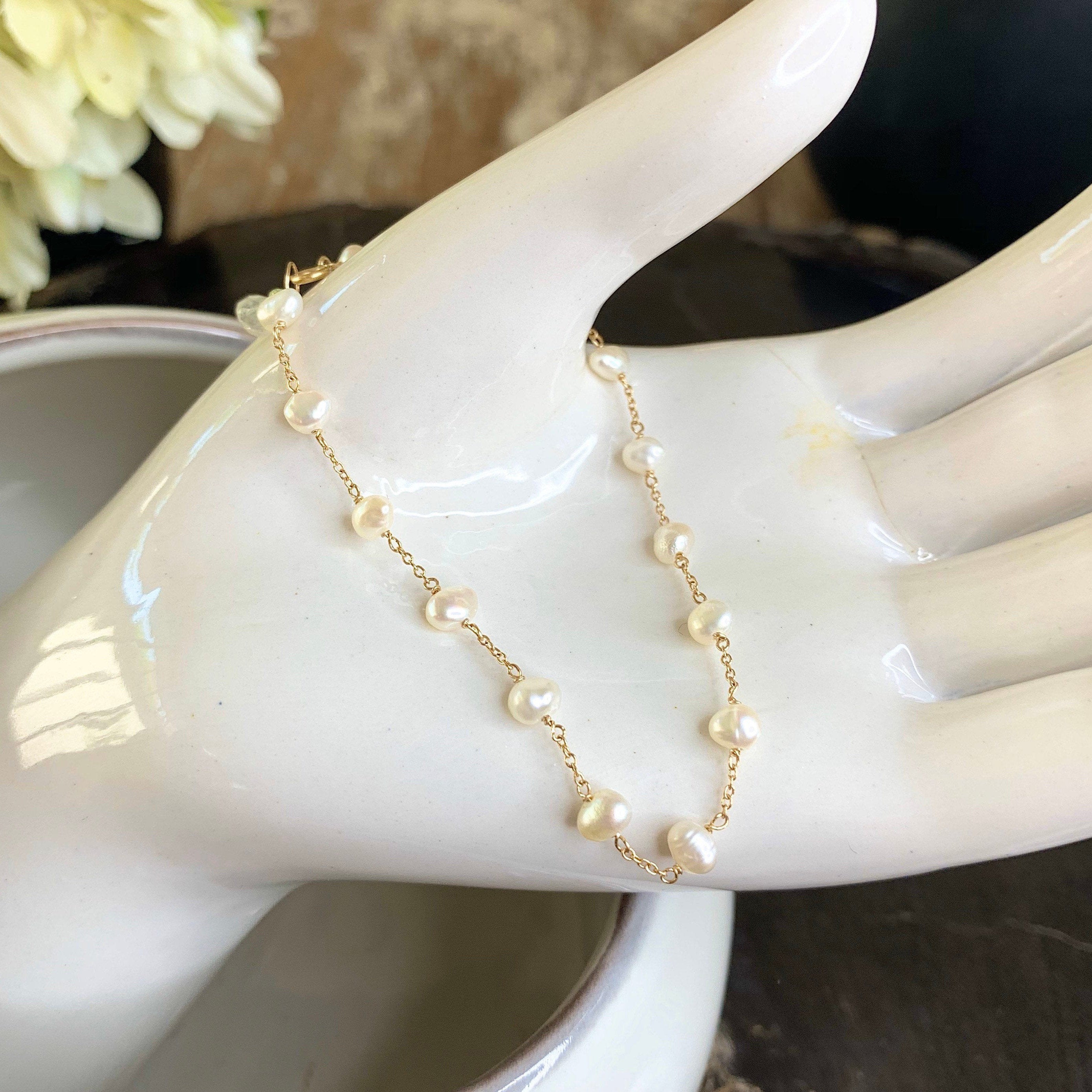 14k Gold Chain Bracelet w/ Freshwater Pearls