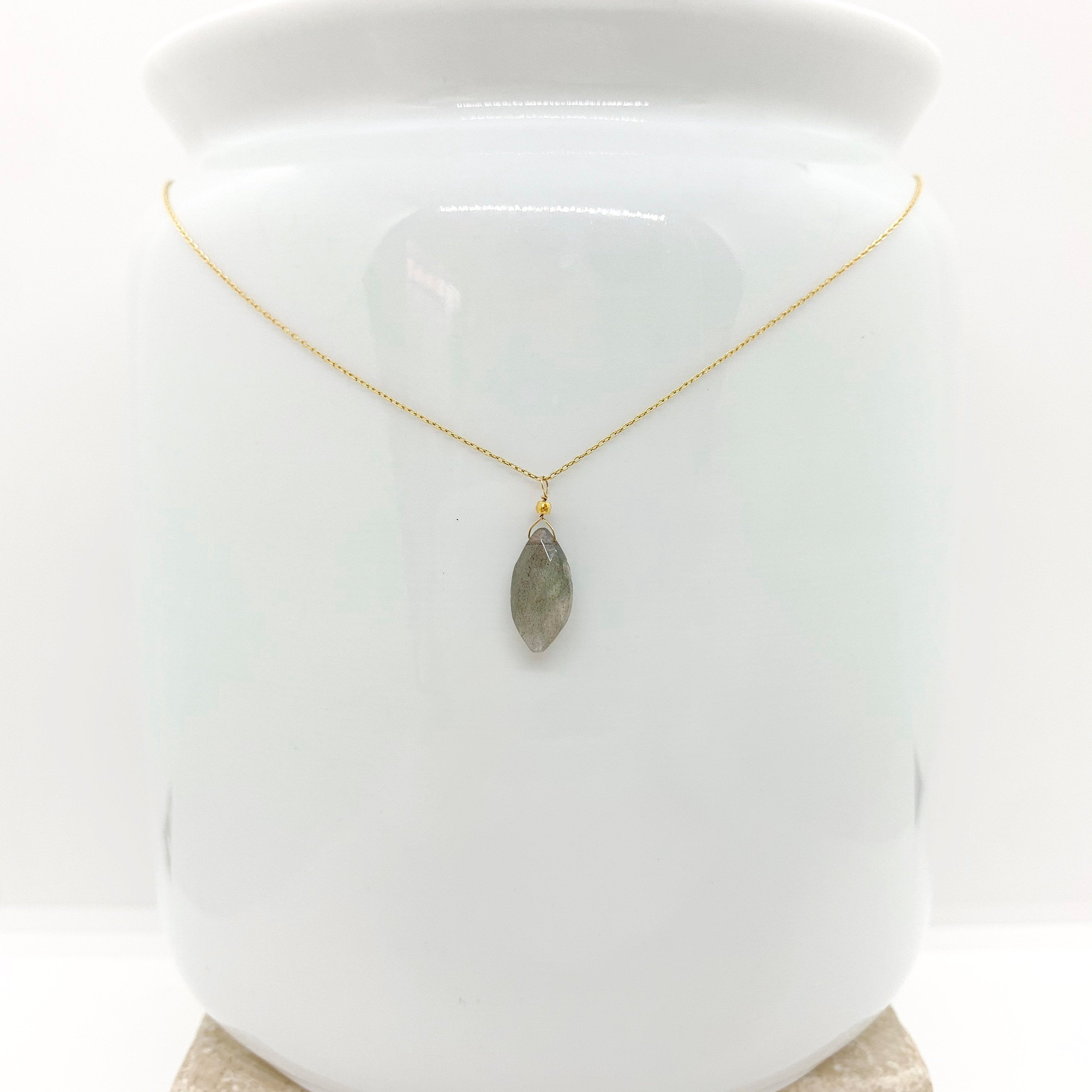 14k Gold Chain Necklace w/ 18k Gold Nugget & Labradorite