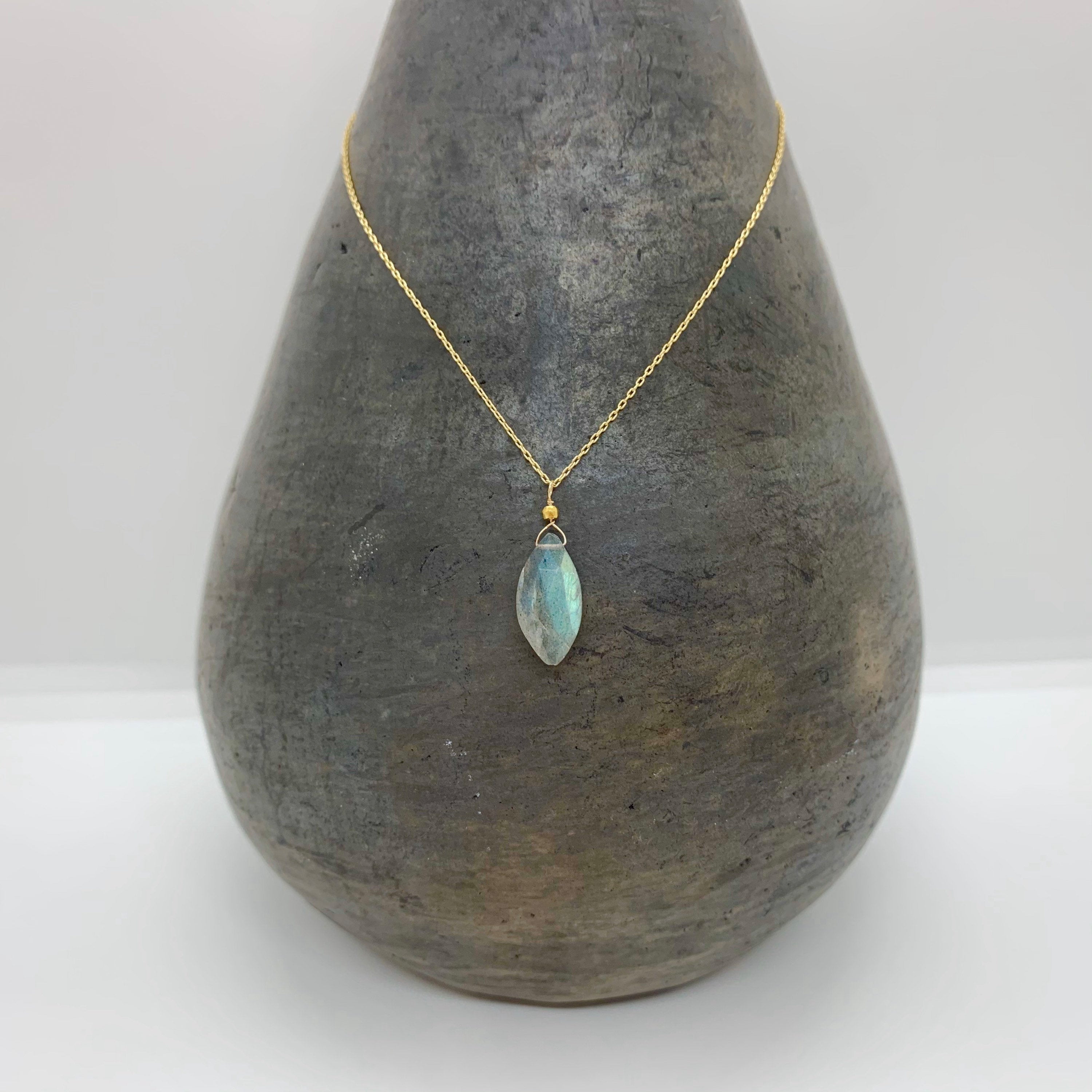 14k Gold Chain Necklace w/ 18k Gold Nugget & Labradorite