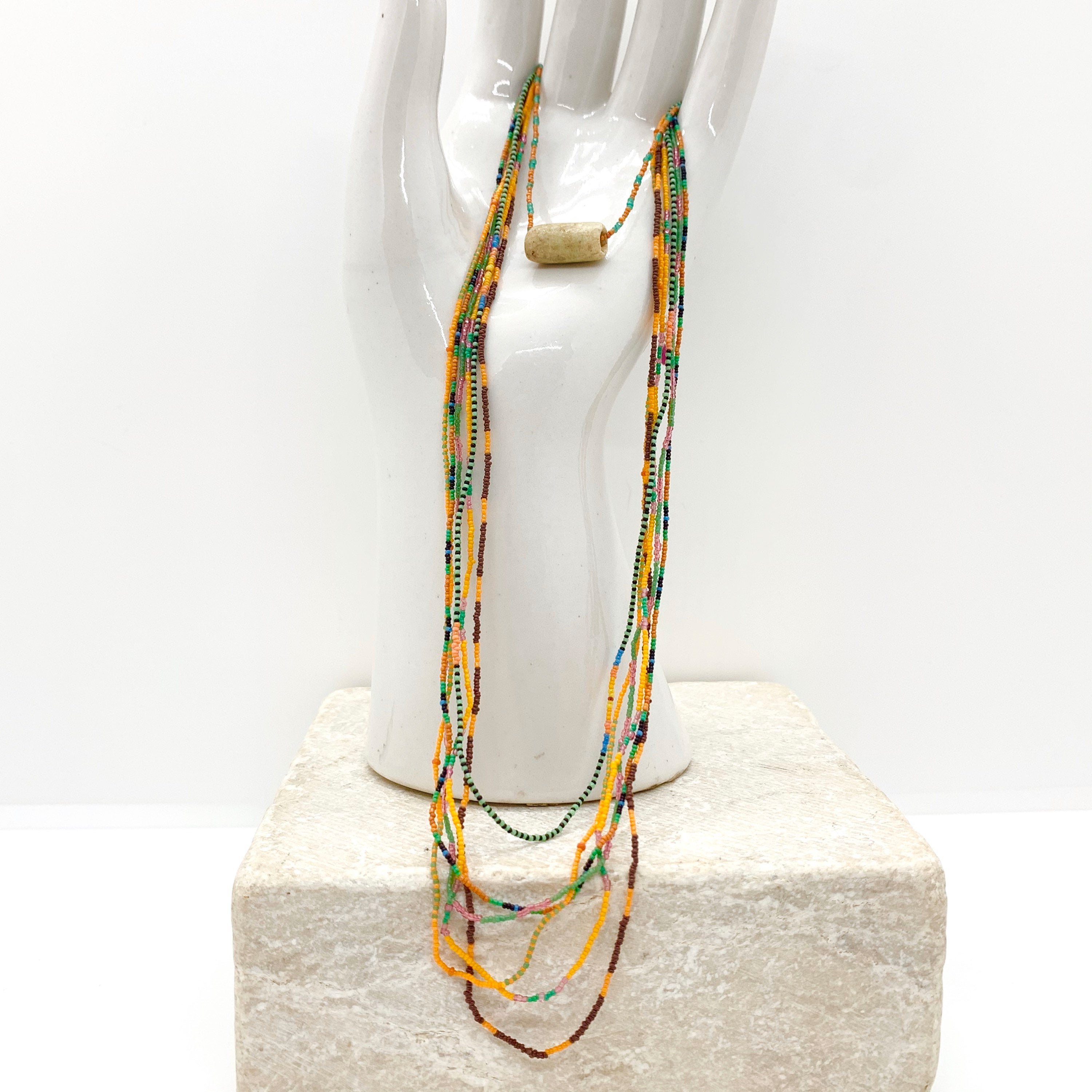 String Beaded Necklace w/ Pre-Columbian White Jade & Antique Italian Beads