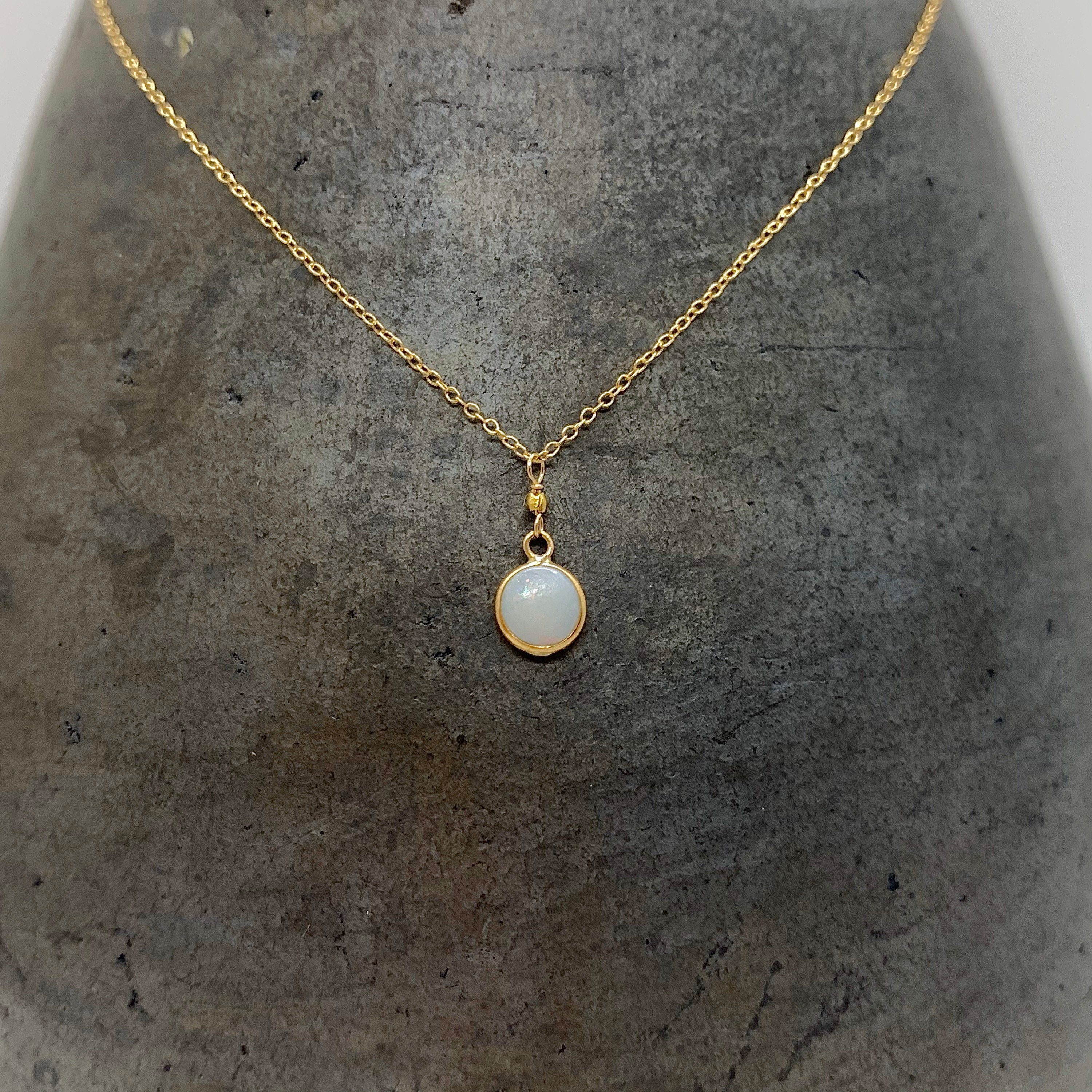 14k Gold Chain Necklace w/ 14k Gold Opal Pendant & 18k Gold Nugget
