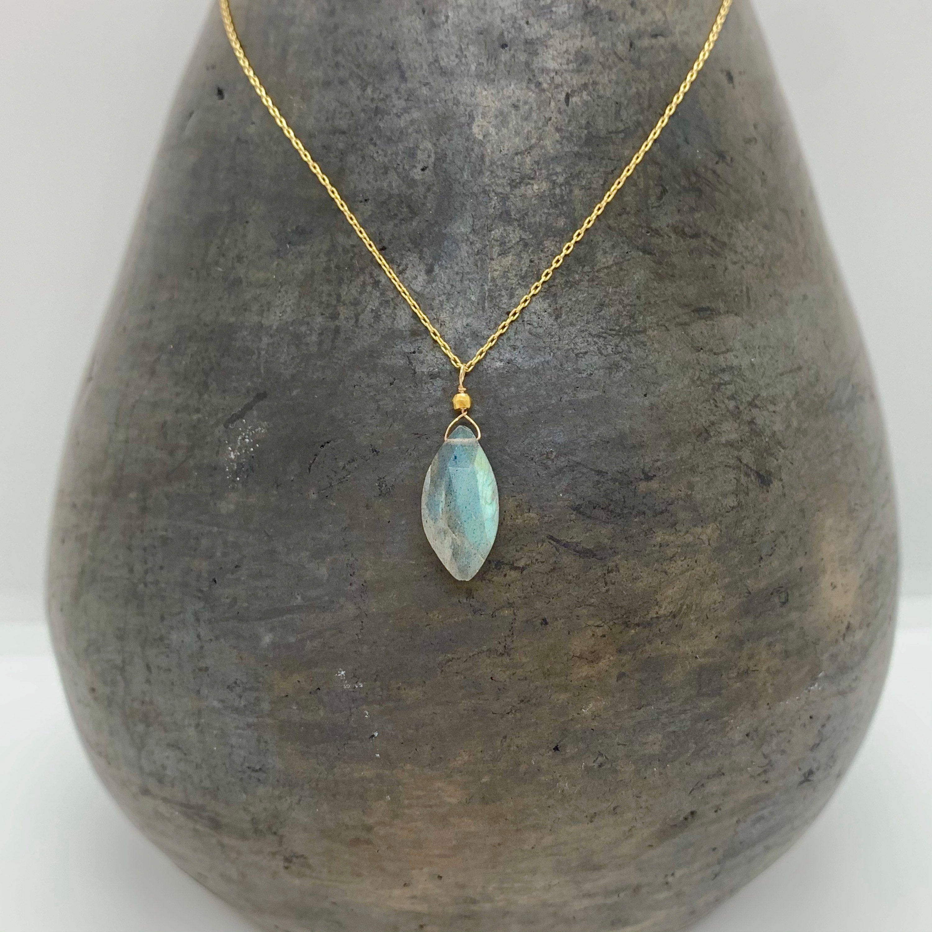 14k Gold Chain Necklace w/ 18k Gold Nugget & Labradorite