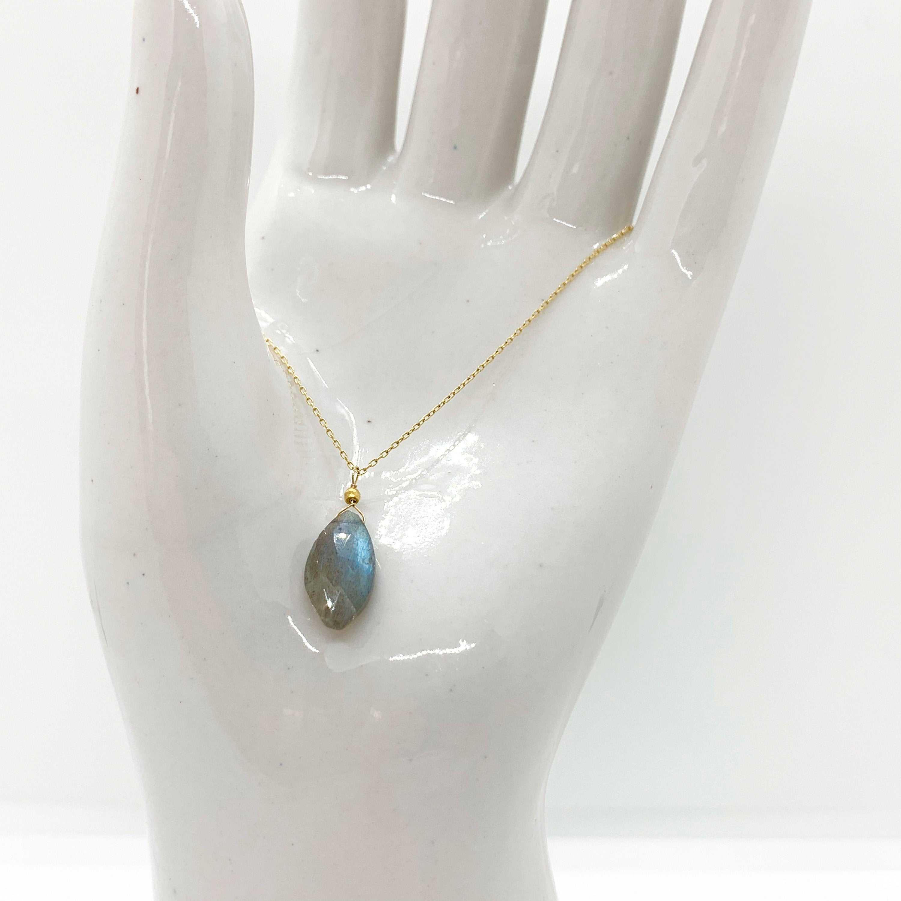 14k Gold Chain Necklace w/ 18k Gold Nugget & Labradorite