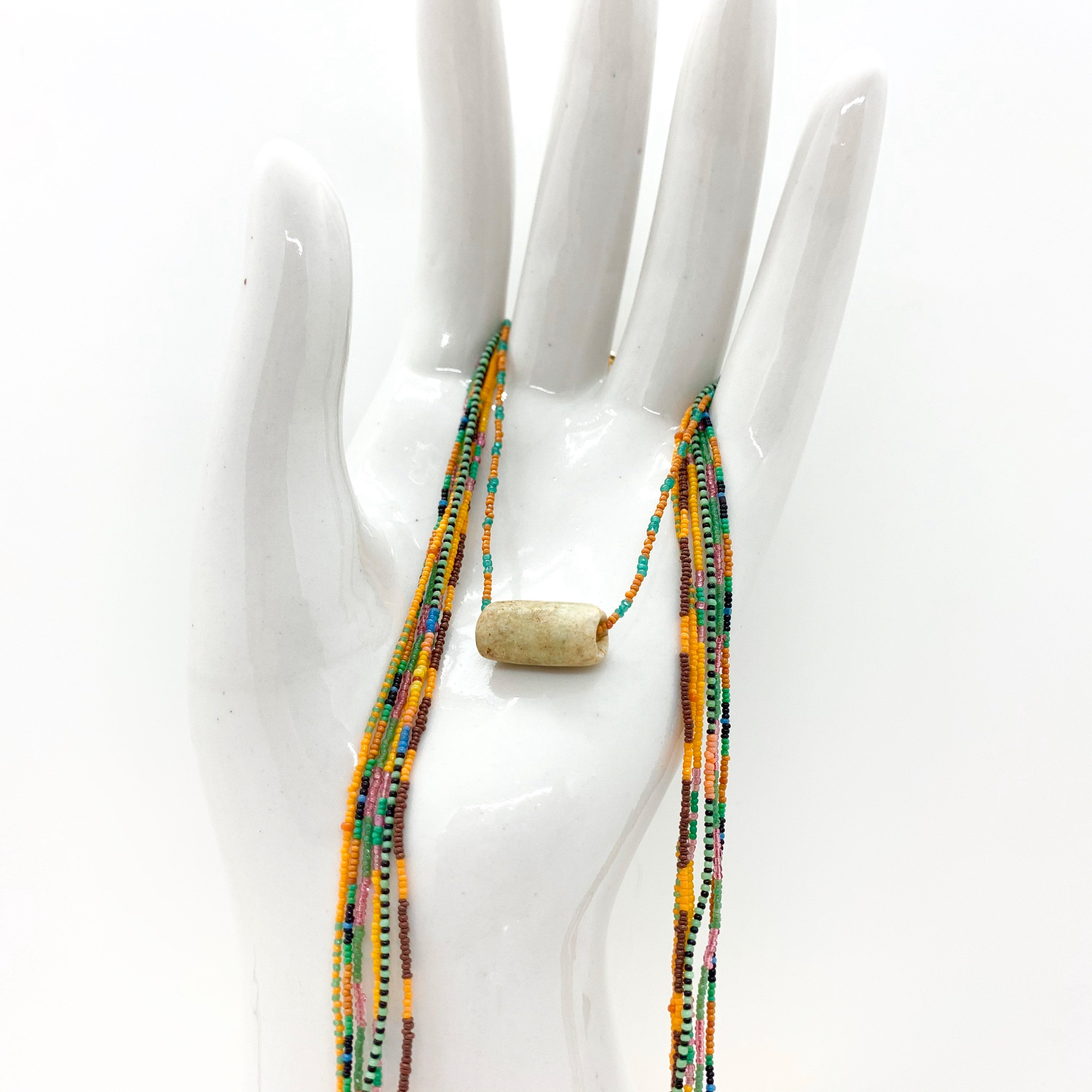 String Beaded Necklace w/ Pre-Columbian White Jade & Antique Italian Beads