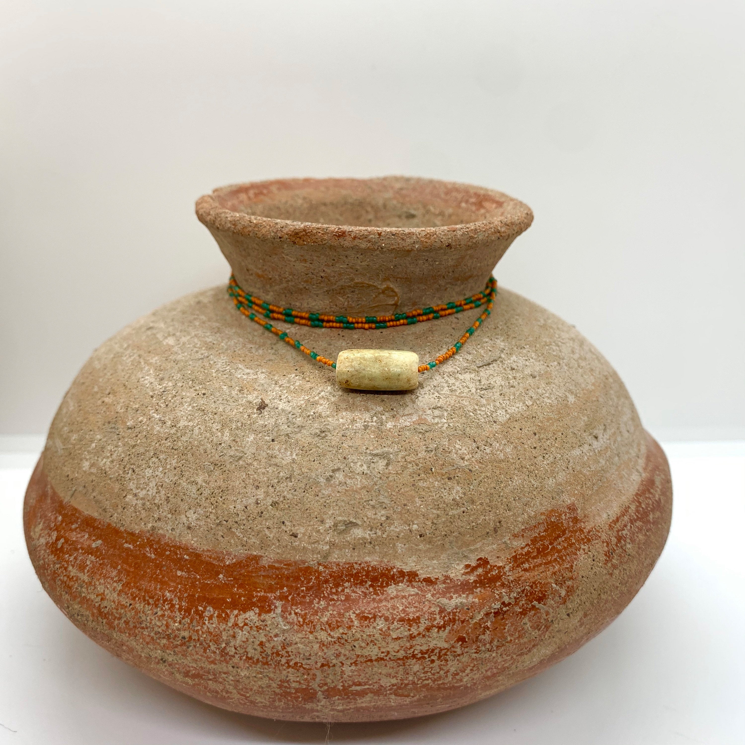 String Beaded Necklace w/ Pre-Columbian White Jade & Antique Italian Beads