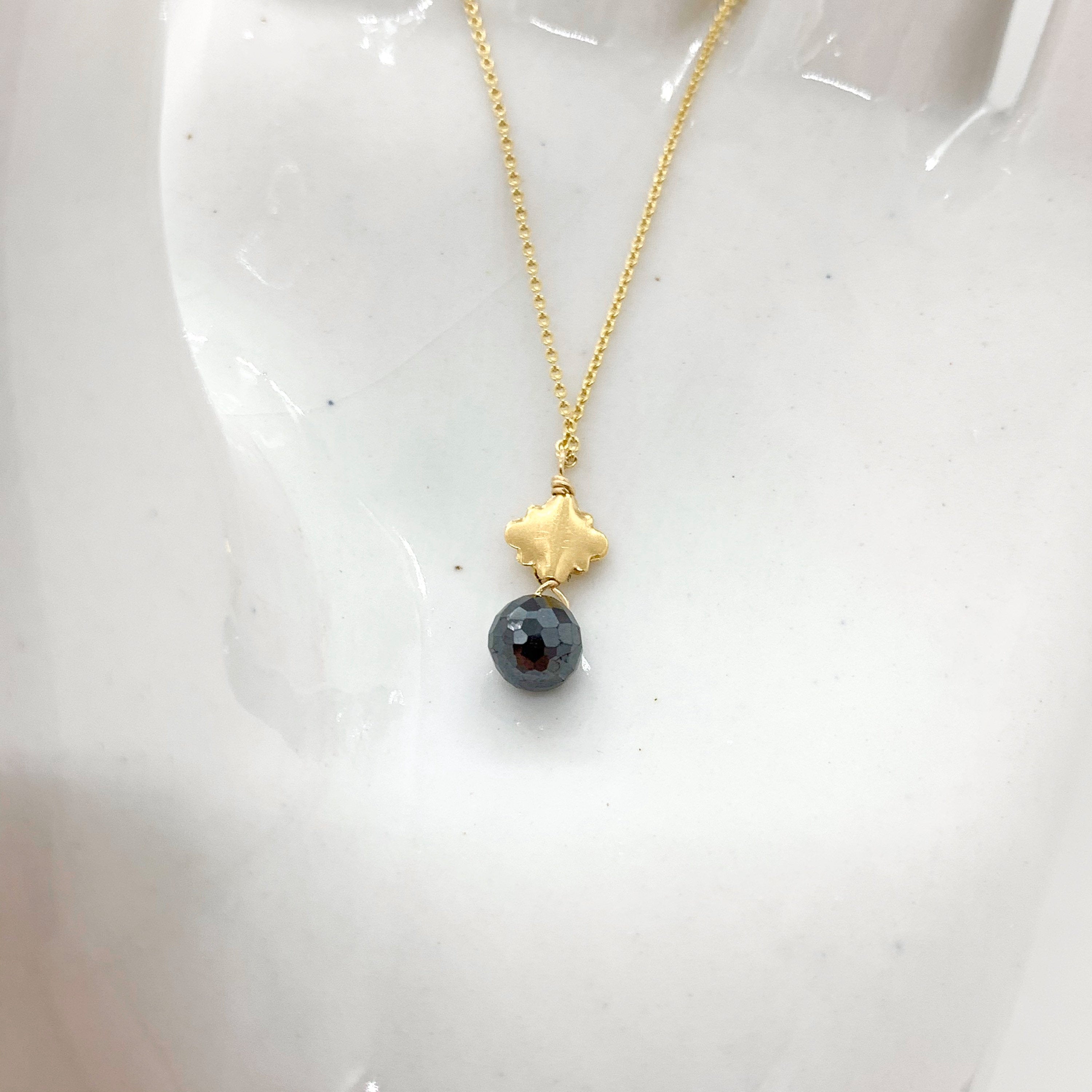 14k Gold Chain Necklace w/ Black Diamond & 18k Gold Pendant