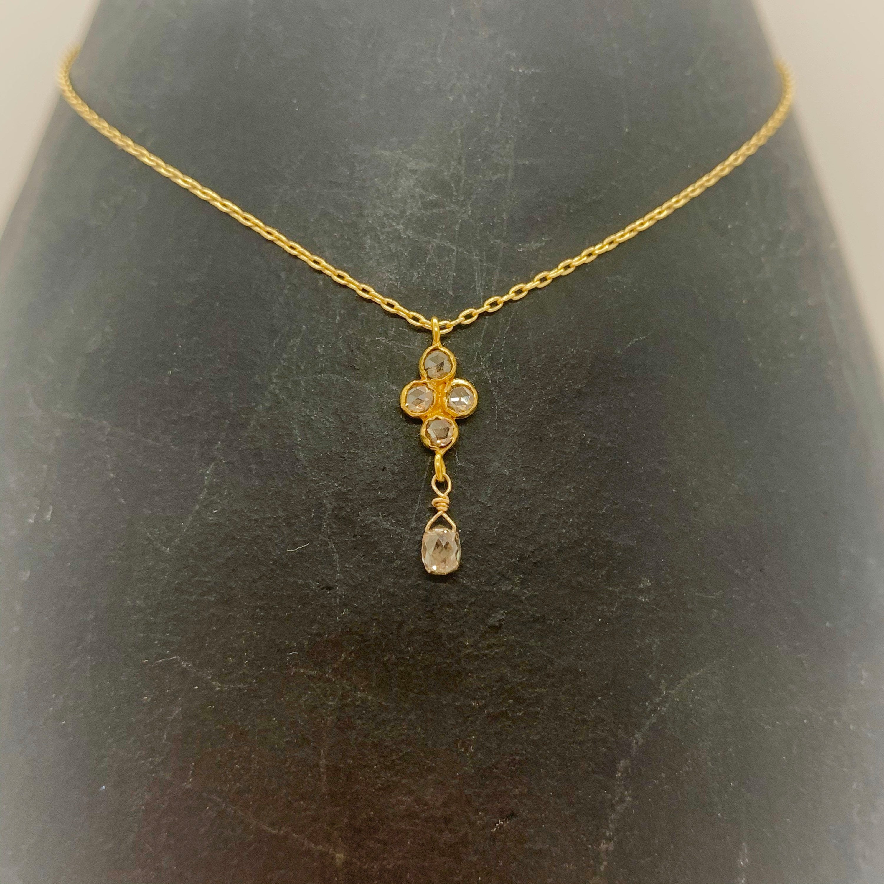 14k Gold Chain Necklace w/ 18k Gold Diamond Pendant & Champagne Diamond