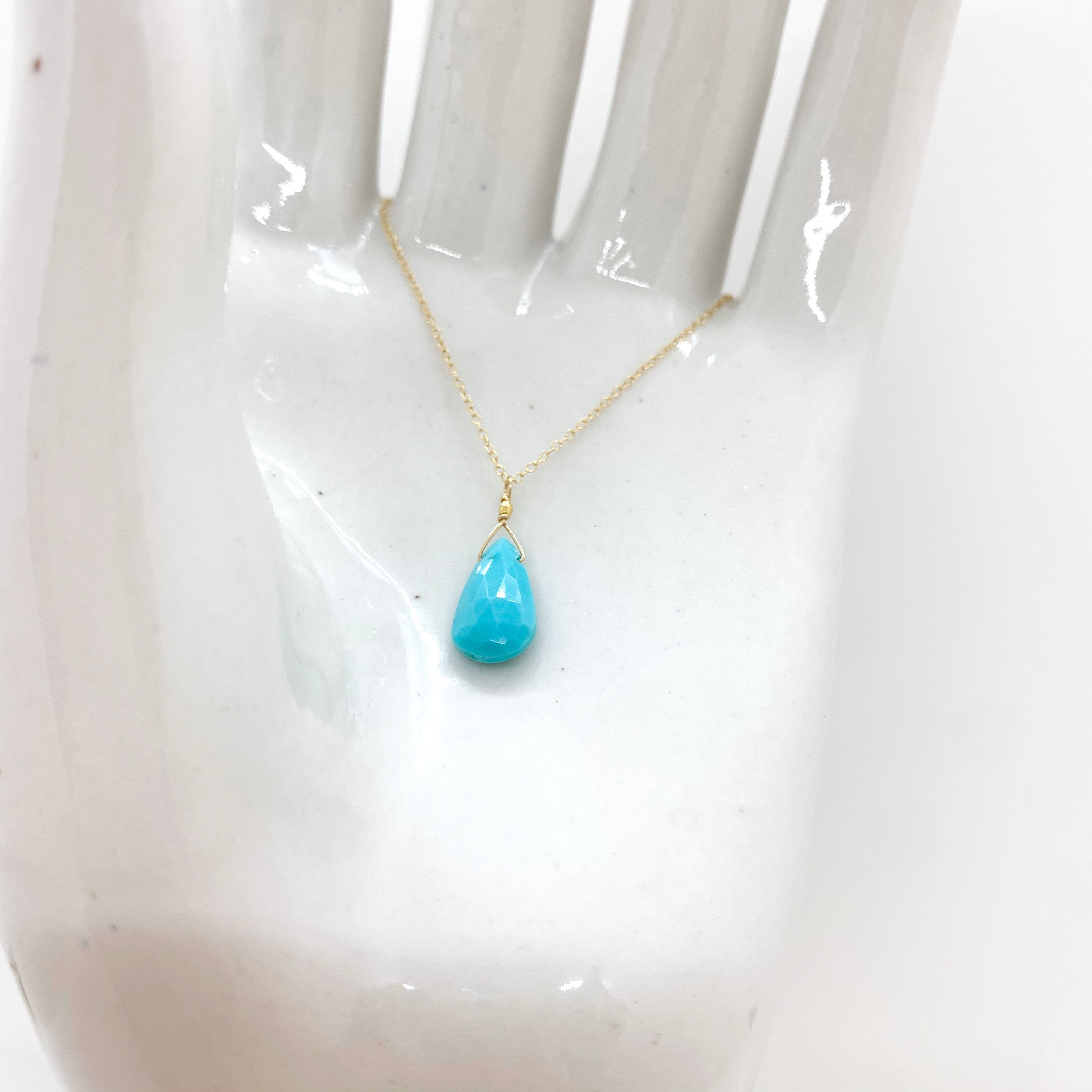 14k Gold Chain Necklace w/ Turquoise Drop & 18k Gold Nugget