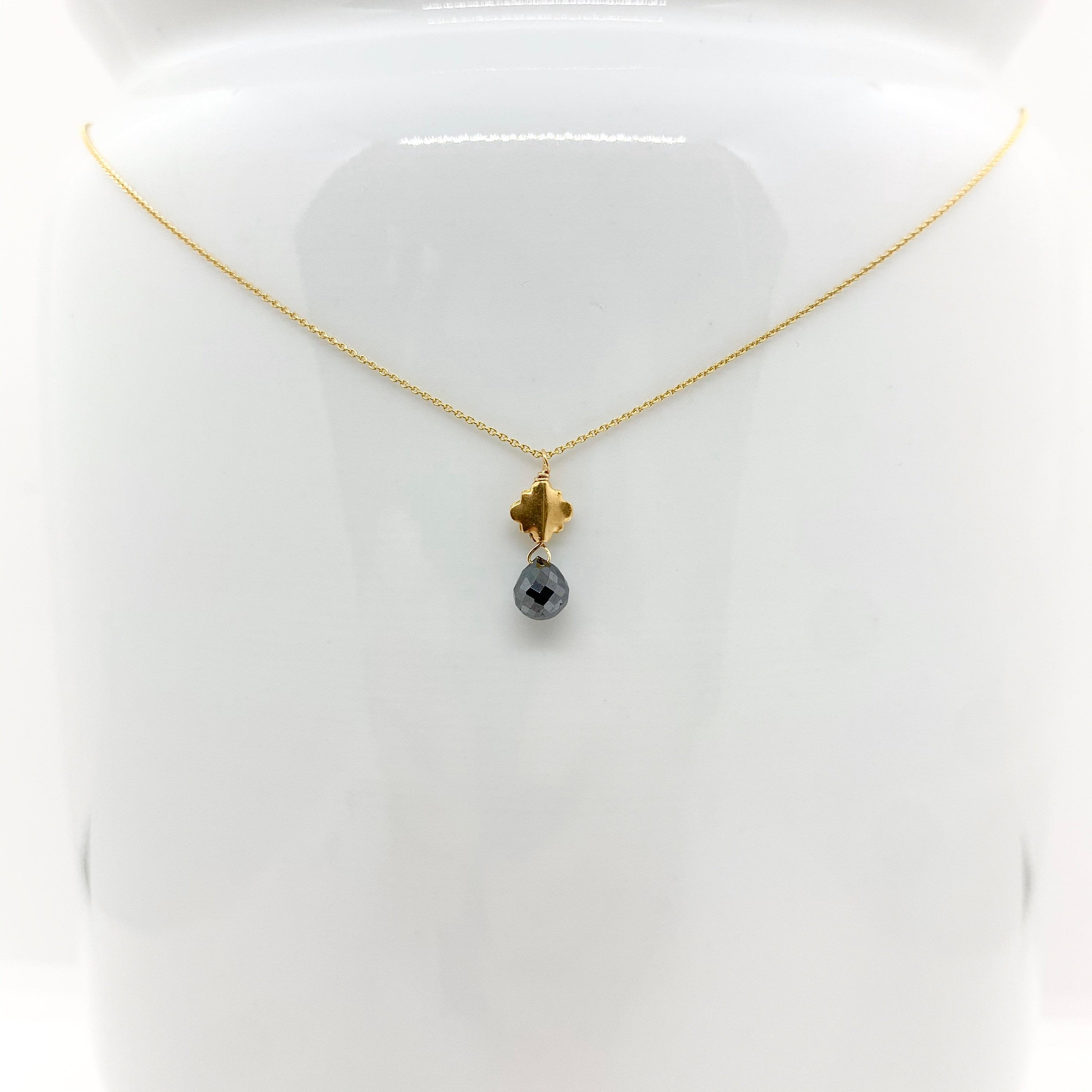 14k Gold Chain Necklace w/ Black Diamond & 18k Gold Pendant