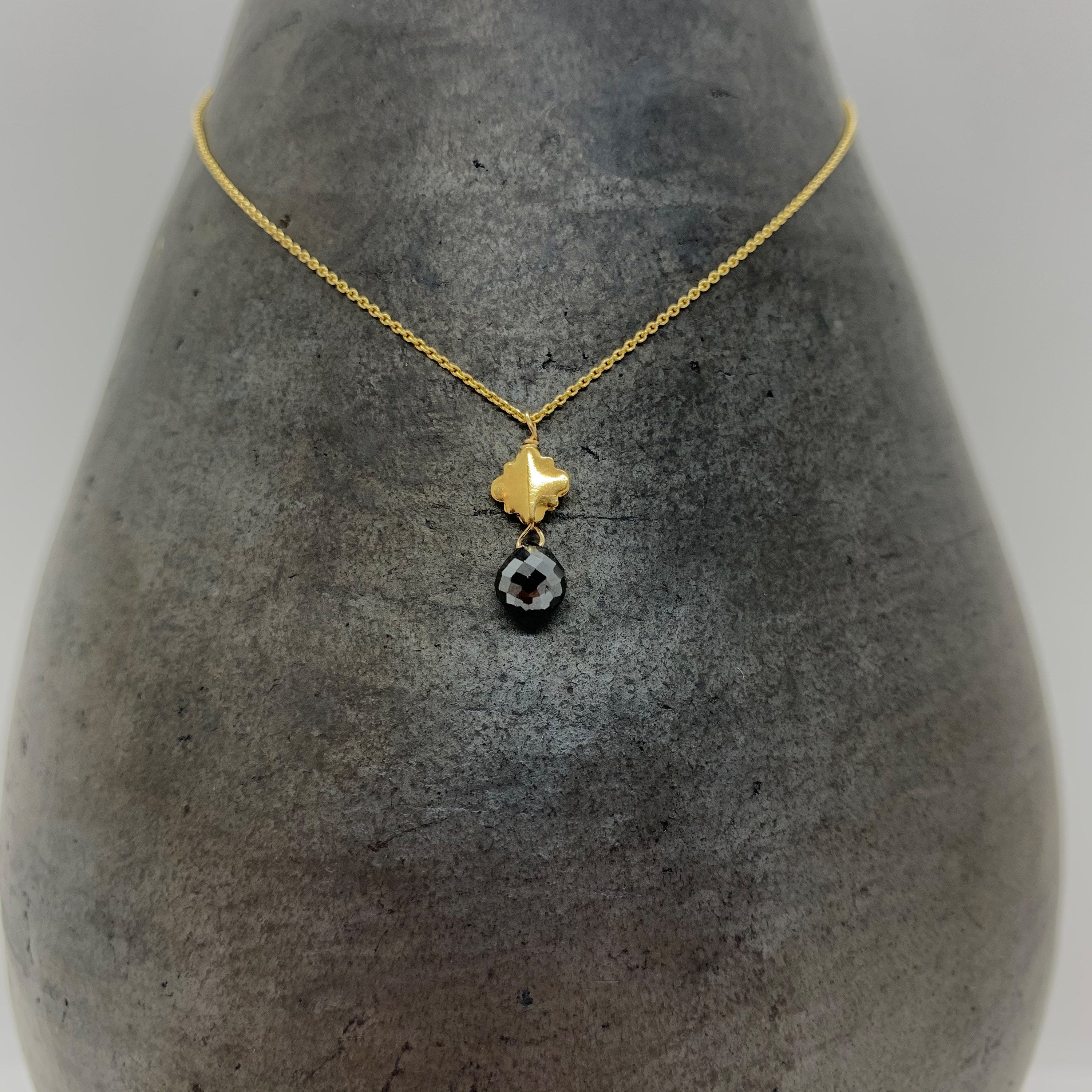 14k Gold Chain Necklace w/ Black Diamond & 18k Gold Pendant